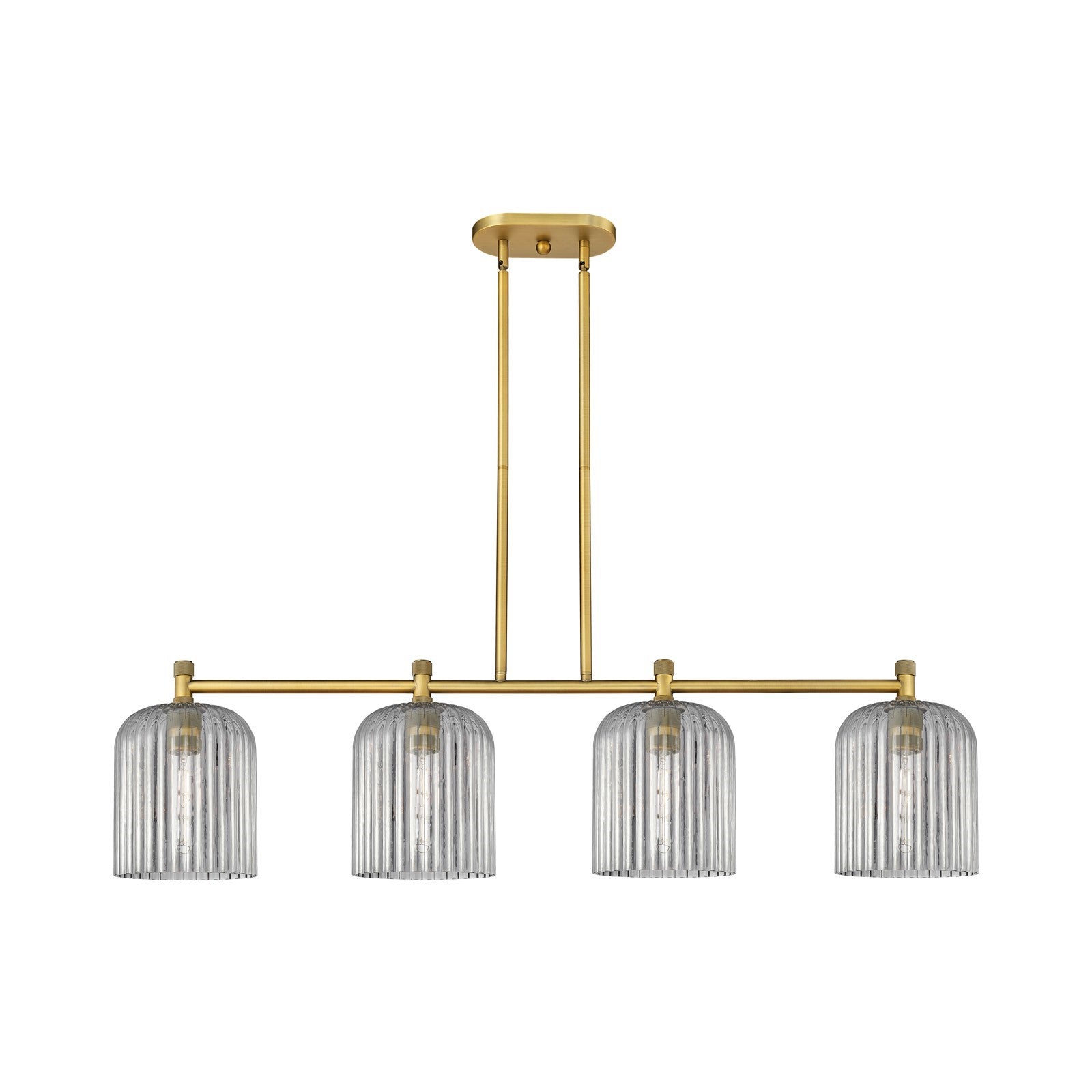 Innovations Crown Point 48in 4-Light Island Light | Industrial Brushed Brass and Light Smoke Glass | Kitchen Island | Model 434-4I-BB-G559-8SM