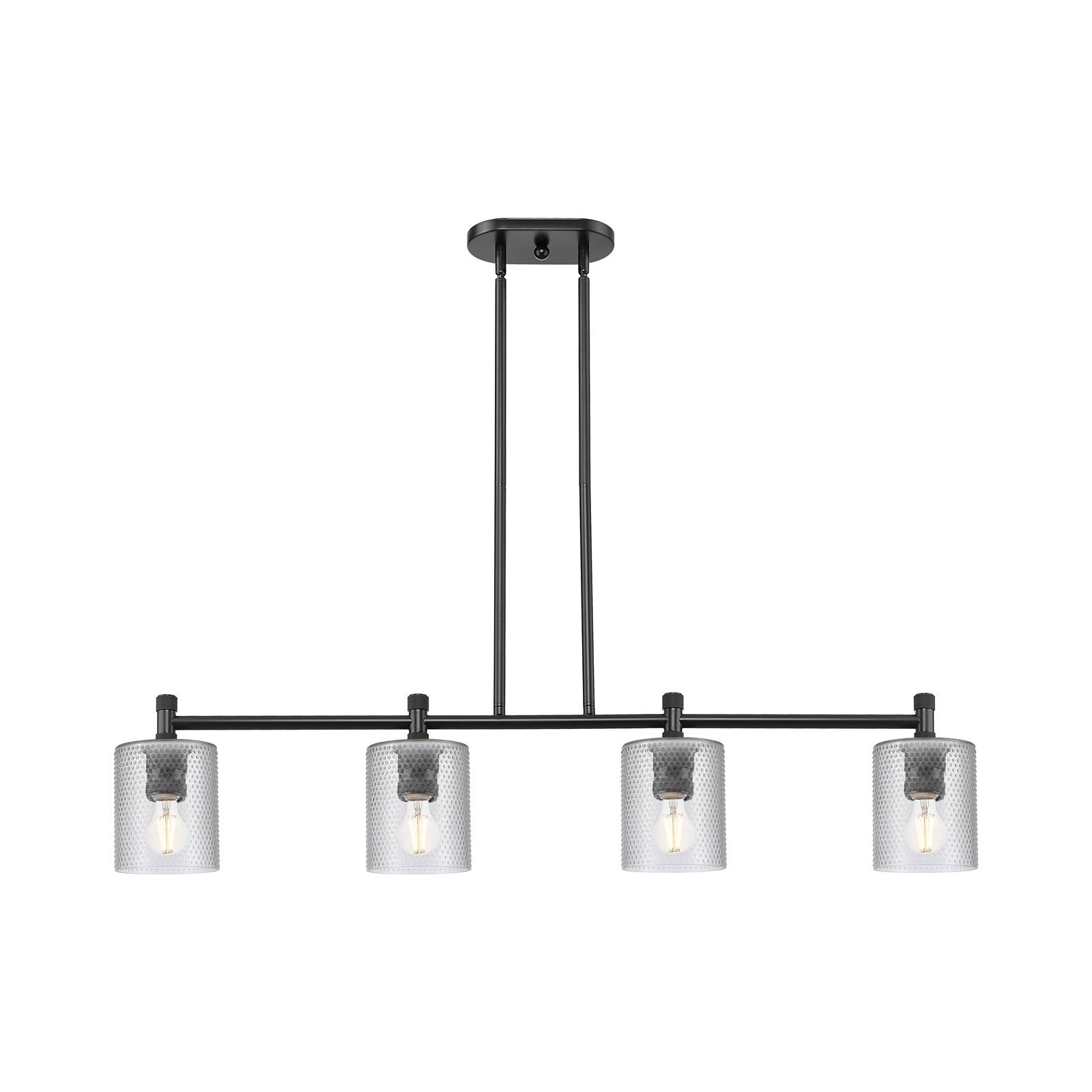 Innovations Cobbleskill 45in 4-Light Island | Industrial Matte Black and Clear Glass | Kitchen Island & Dining Room | Model 434-4I-BK-G112