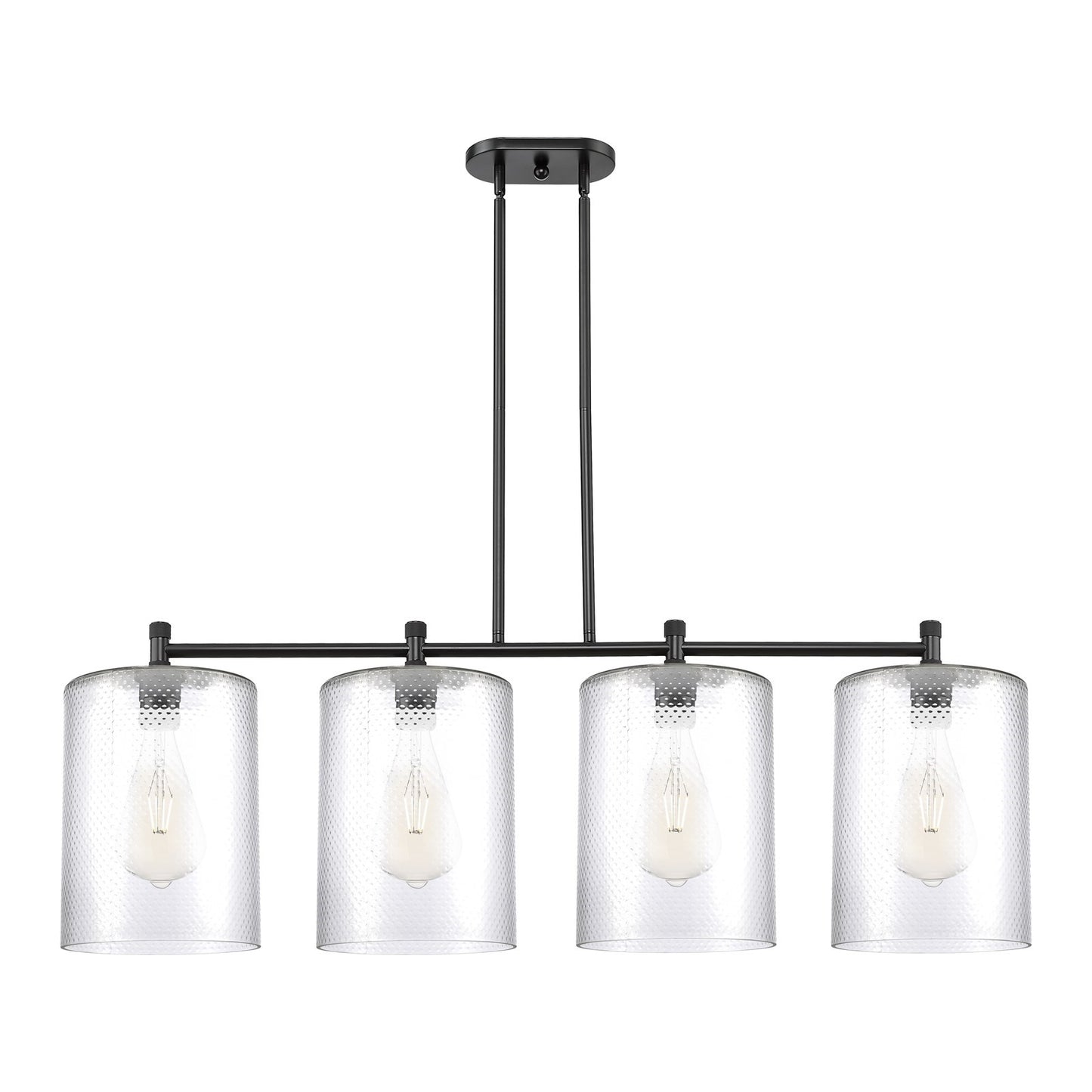 Innovations Cobbleskill 49in 4-Light Island | Industrial Matte Black and Clear Glass | Kitchen Island & Dining Room | Model 434-4I-BK-G112-L