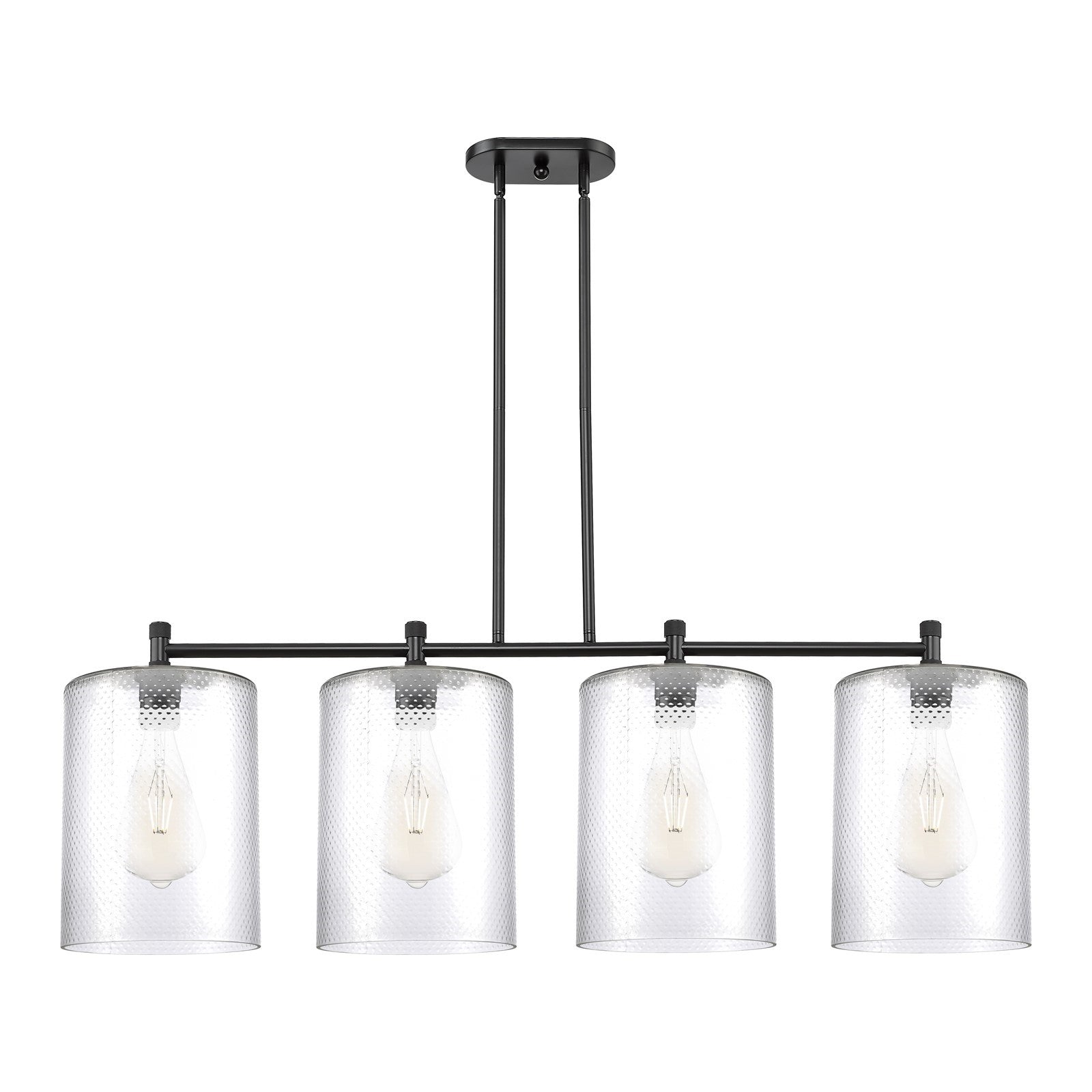 Innovations Cobbleskill 49in 4-Light Island | Industrial Matte Black and Clear Glass | Kitchen Island & Dining Room | Model 434-4I-BK-G112-L