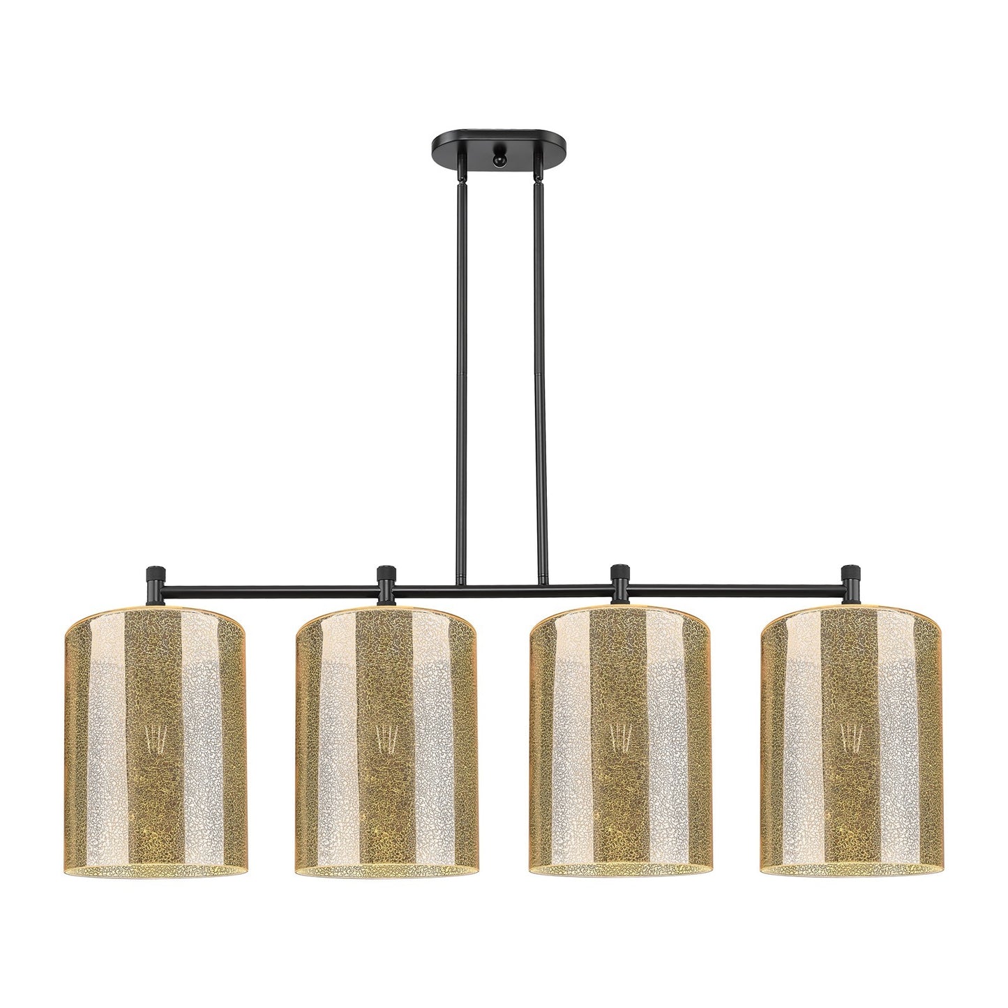 Innovations Cobbleskill 49in 4-Light Island Light | Industrial Matte Black and Mercury Glass | Kitchen Island & Dining Room | Model 434-4I-BK-G116-L
