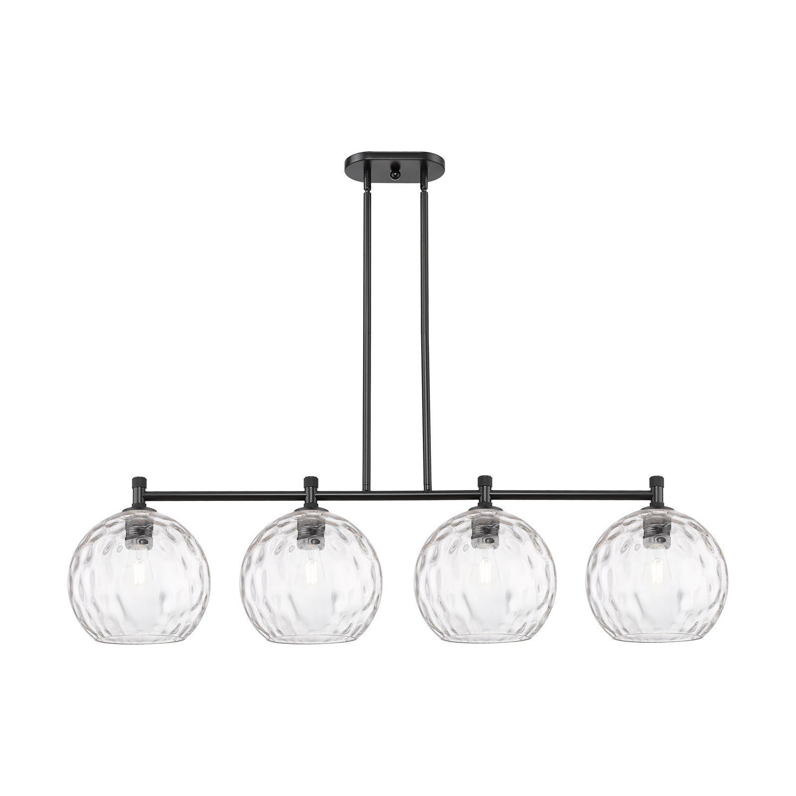 Innovations Athens Water Glass 50in 4-Light Island Light | Industrial Matte Black and Clear Glass | Kitchen Island | Model 434-4I-BK-G1215-10