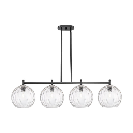 Innovations Athens Water Glass 50in 4-Light Island Light | Industrial Matte Black and Clear Glass | Kitchen Island | Model 434-4I-BK-G1215-10