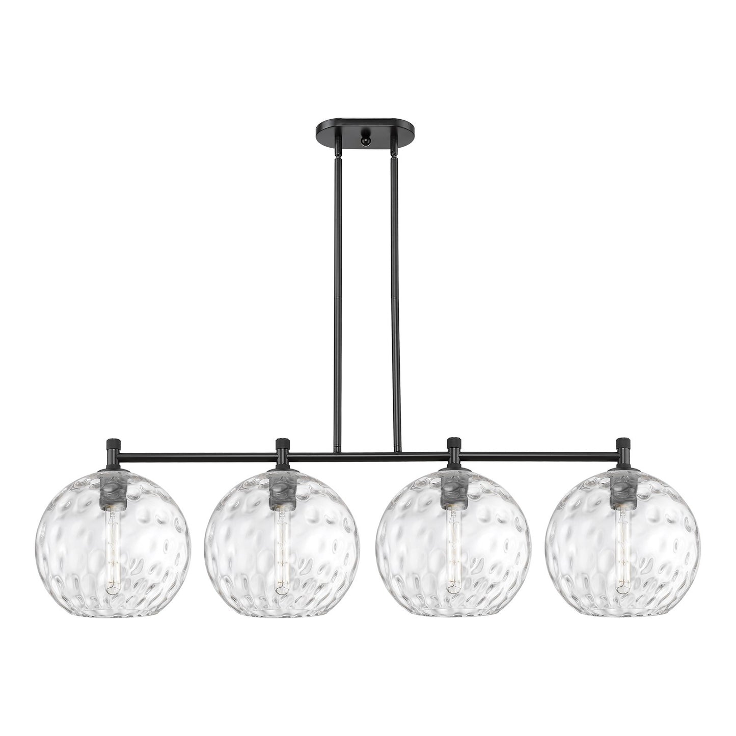 Innovations Athens Water Glass 52in 4-Light Island Light | Industrial Matte Black and Clear Glass | Kitchen Island | Model 434-4I-BK-G1215-12