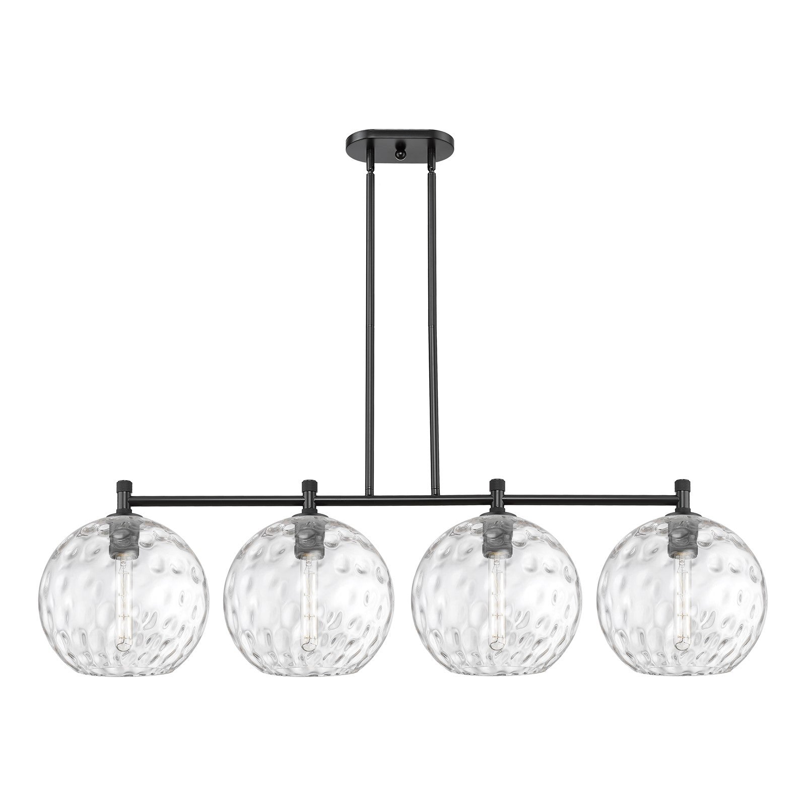 Innovations Athens Water Glass 52in 4-Light Island Light | Industrial Matte Black and Clear Glass | Kitchen Island | Model 434-4I-BK-G1215-12