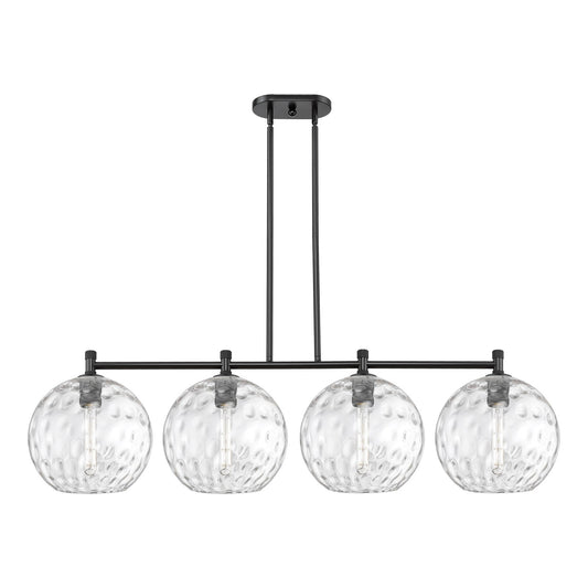 Innovations Athens Water Glass 52in 4-Light Island Light | Industrial Matte Black and Clear Glass | Kitchen Island | Model 434-4I-BK-G1215-12