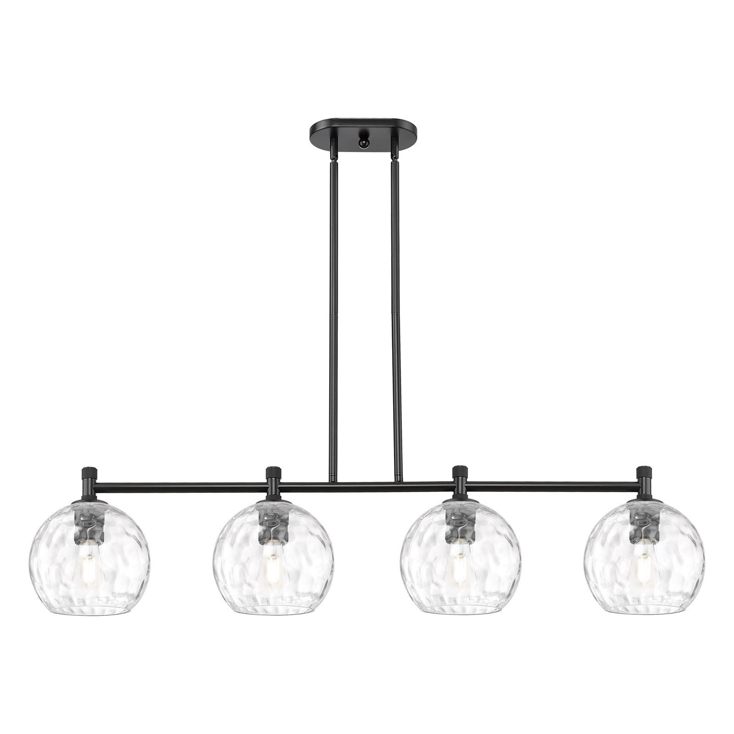 Innovations Athens 48in 4-Light Island Pendant | Industrial Matte Black and Clear Water Glass | Kitchen Island & Dining | Model 434-4I-BK-G1215-8