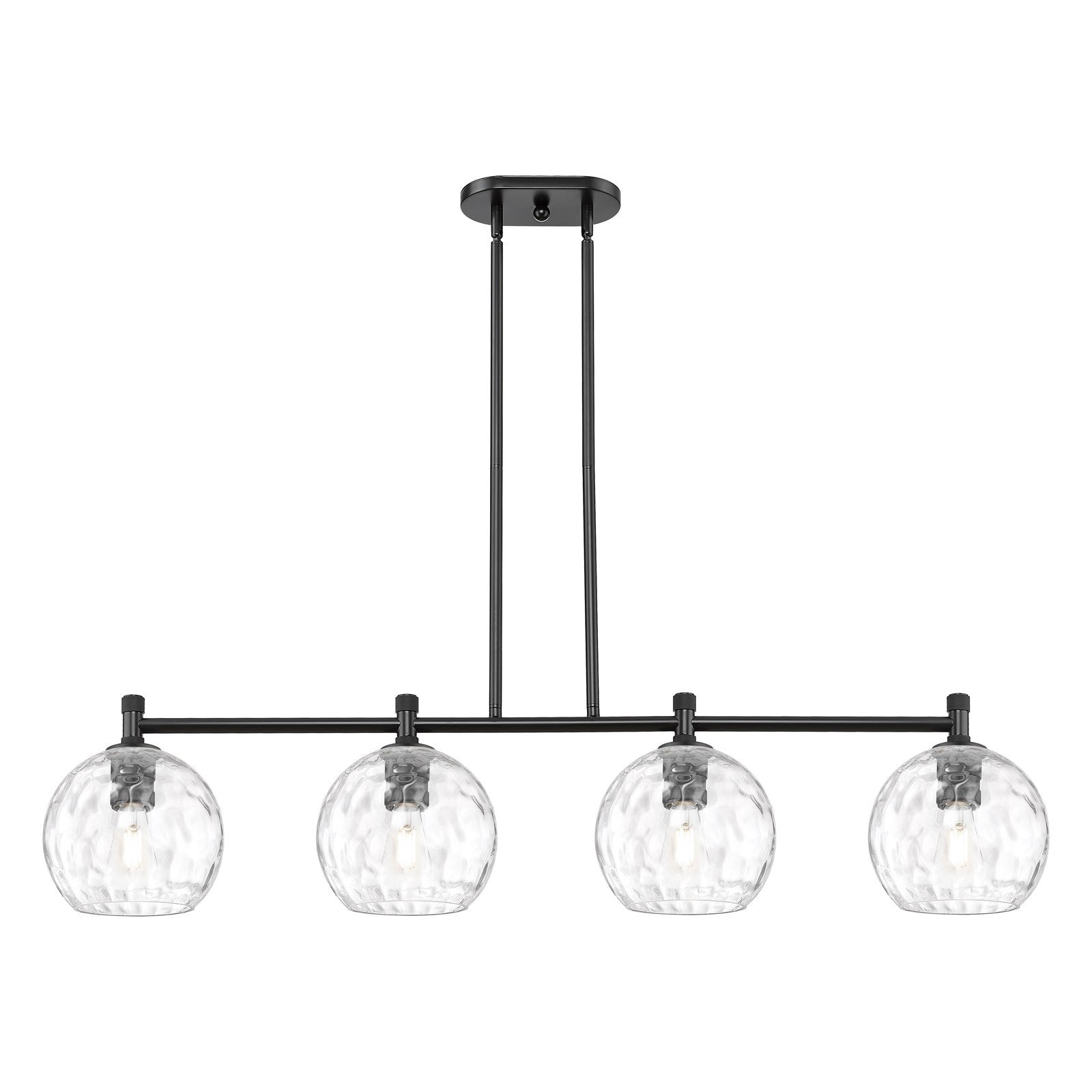 Innovations Athens 48in 4-Light Island Pendant | Industrial Matte Black and Clear Water Glass | Kitchen Island & Dining | Model 434-4I-BK-G1215-8