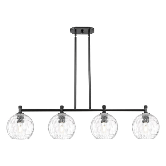 Innovations Athens 48in 4-Light Island Pendant | Industrial Matte Black and Clear Water Glass | Kitchen Island & Dining | Model 434-4I-BK-G1215-8