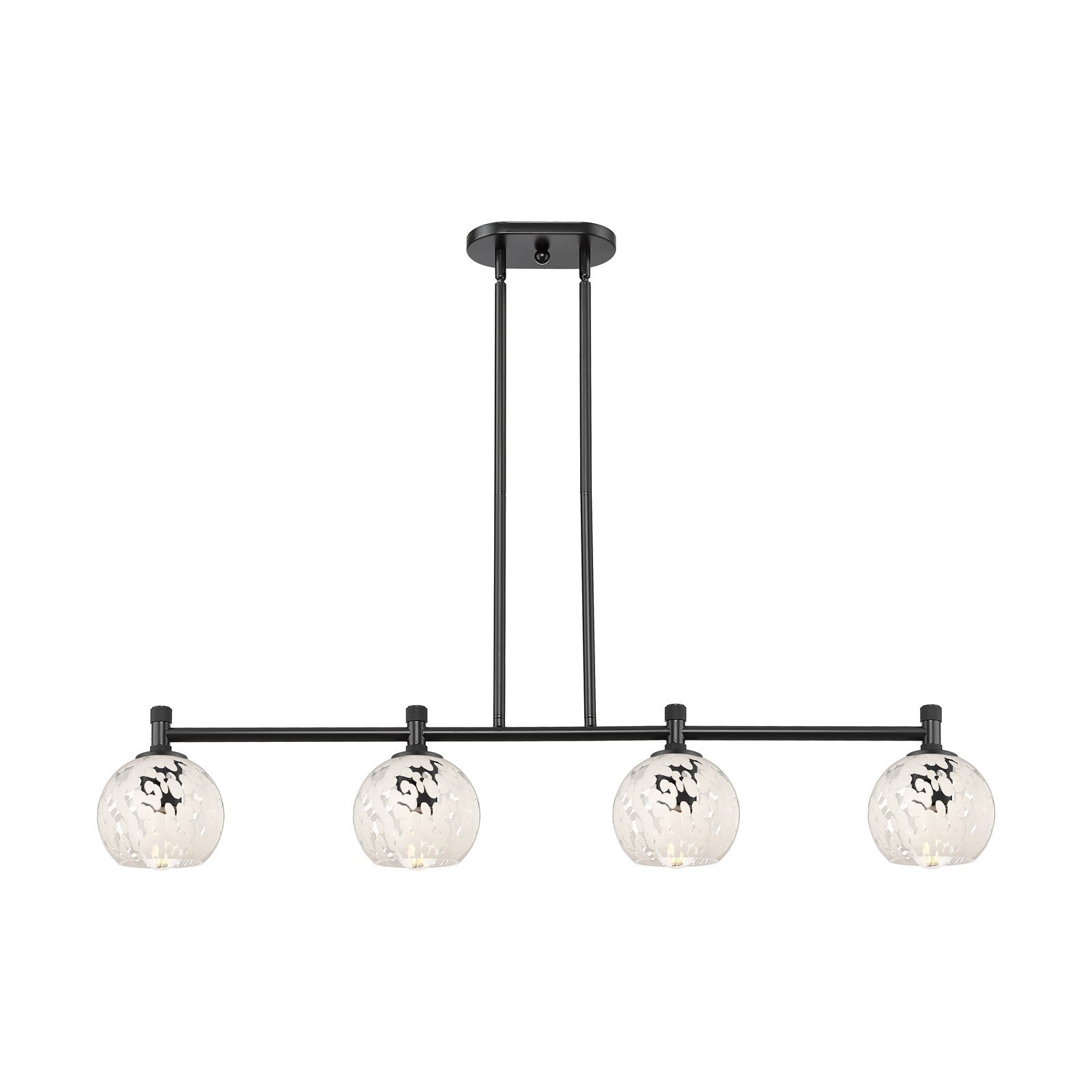 Innovations White Mouchette 46in 4-Light Island Pendant | Industrial Matte Black and White Mouchette Glass | Kitchen | Model 434-4I-BK-G1216-6WM