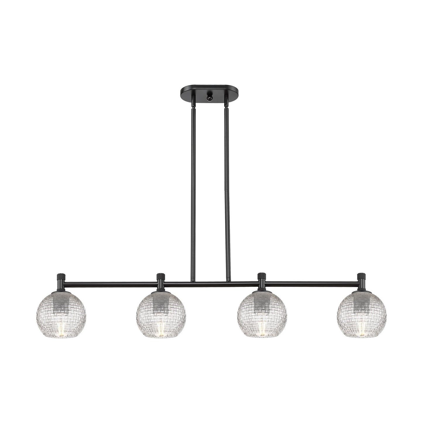 Innovations Athens 46in 4-Light Island | Industrial Matte Black and Clear Basket Weave Glass | Kitchen Island & Dining | Model 434-4I-BK-G122C-6CL