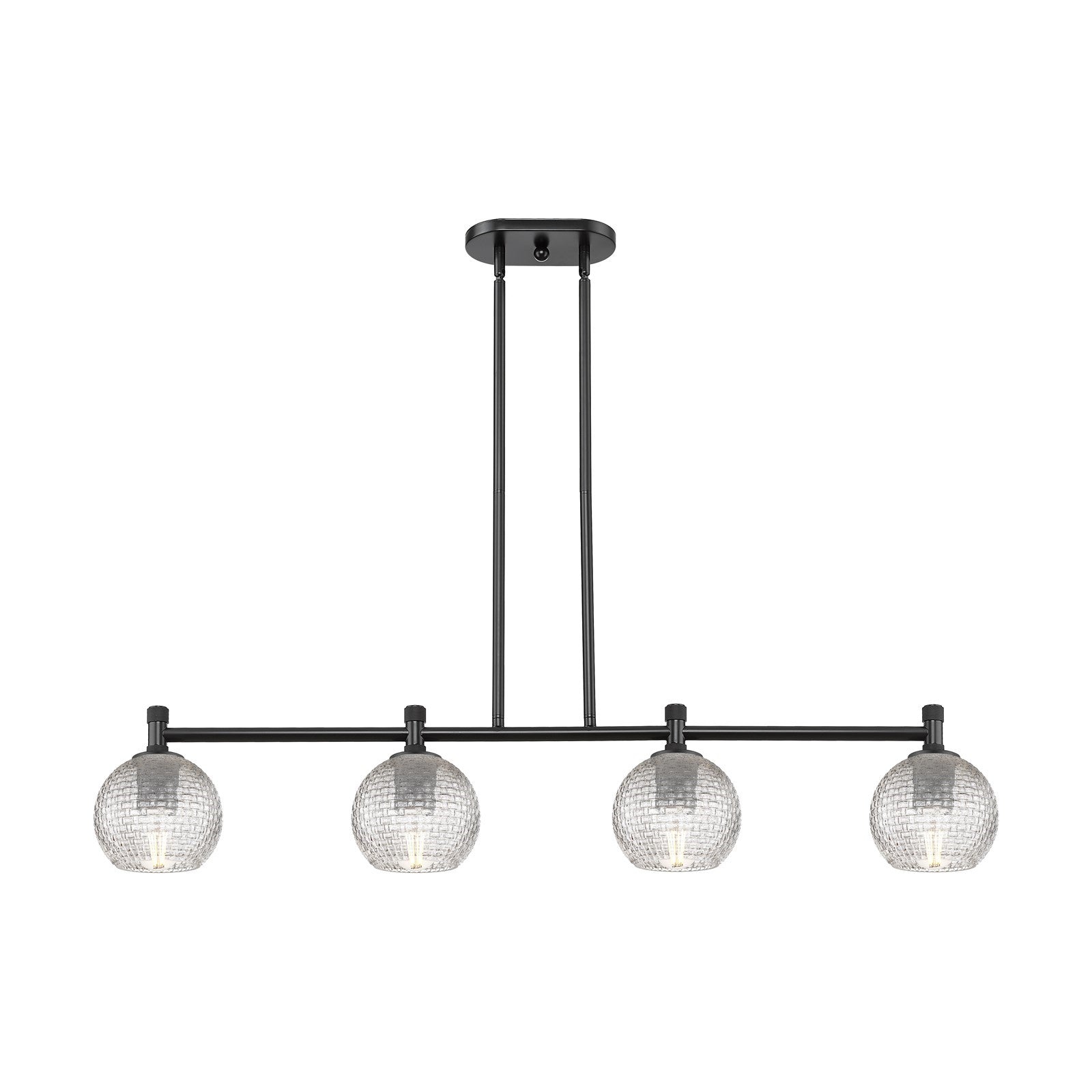 Innovations Athens 46in 4-Light Island | Industrial Matte Black and Clear Basket Weave Glass | Kitchen Island & Dining | Model 434-4I-BK-G122C-6CL