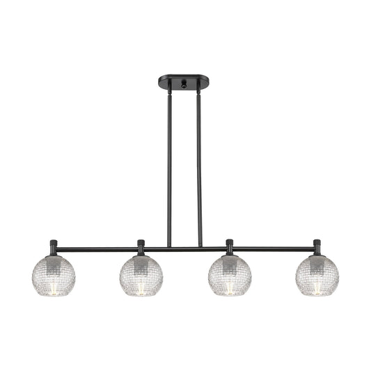 Innovations Athens 46in 4-Light Island | Industrial Matte Black and Clear Basket Weave Glass | Kitchen Island & Dining | Model 434-4I-BK-G122C-6CL