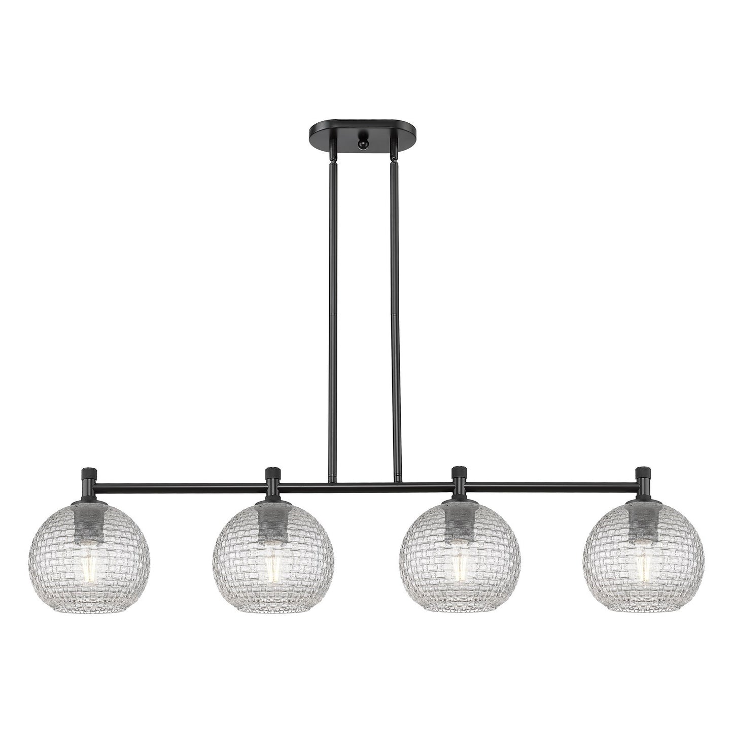 Innovations Athens 48in 4-Light Island Light | Industrial Matte Black and Clear Basket Weave Glass | Kitchen Island | Model 434-4I-BK-G122C-8CL