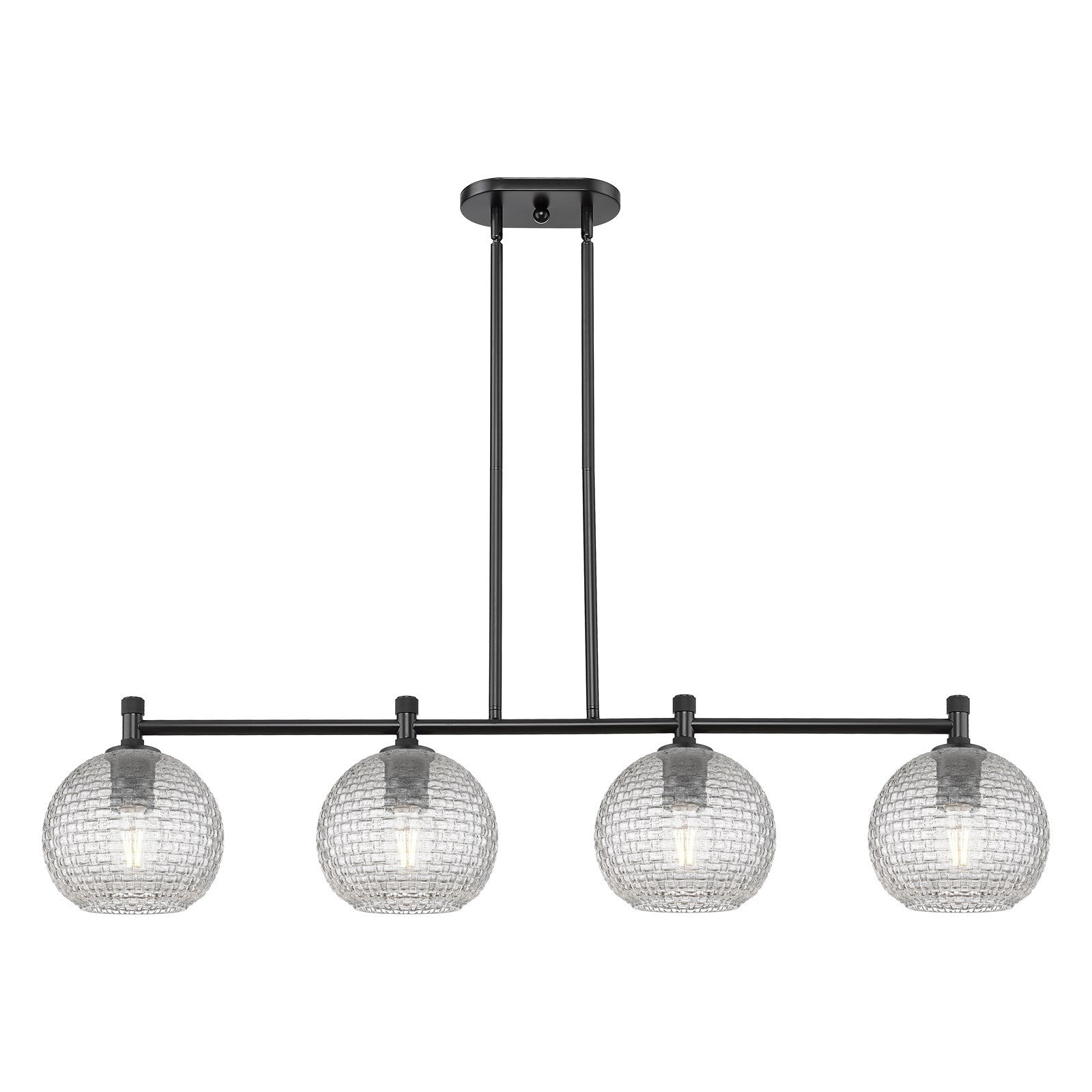Innovations Athens 48in 4-Light Island Light | Industrial Matte Black and Clear Basket Weave Glass | Kitchen Island | Model 434-4I-BK-G122C-8CL