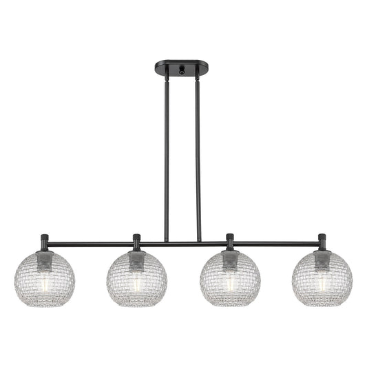 Innovations Athens 48in 4-Light Island Light | Industrial Matte Black and Clear Basket Weave Glass | Kitchen Island | Model 434-4I-BK-G122C-8CL