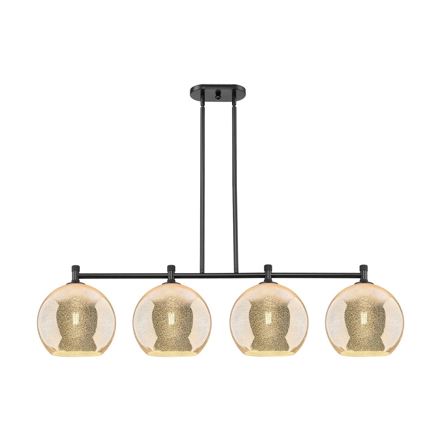 Innovations Athens 50in 4-Light Island Light | Industrial Matte Black and Mercury Glass | Kitchen Island & Dining Room | Model 434-4I-BK-G128-10