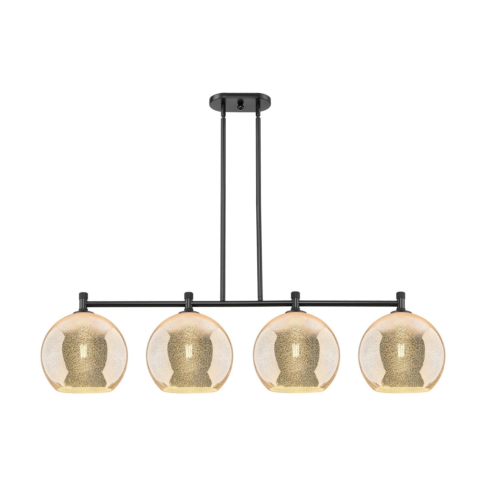 Innovations Athens 50in 4-Light Island Light | Industrial Matte Black and Mercury Glass | Kitchen Island & Dining Room | Model 434-4I-BK-G128-10