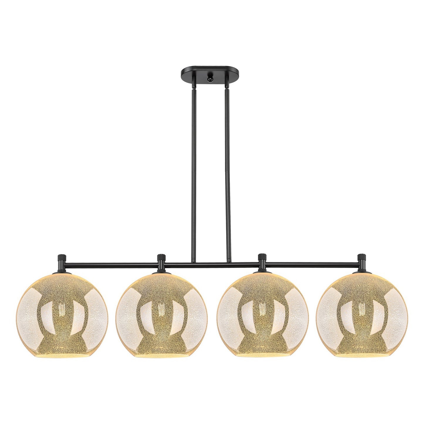 Innovations Athens 52in 4-Light Island Light | Industrial Matte Black and Mercury Glass | Kitchen Island & Dining Room | Model 434-4I-BK-G128-12