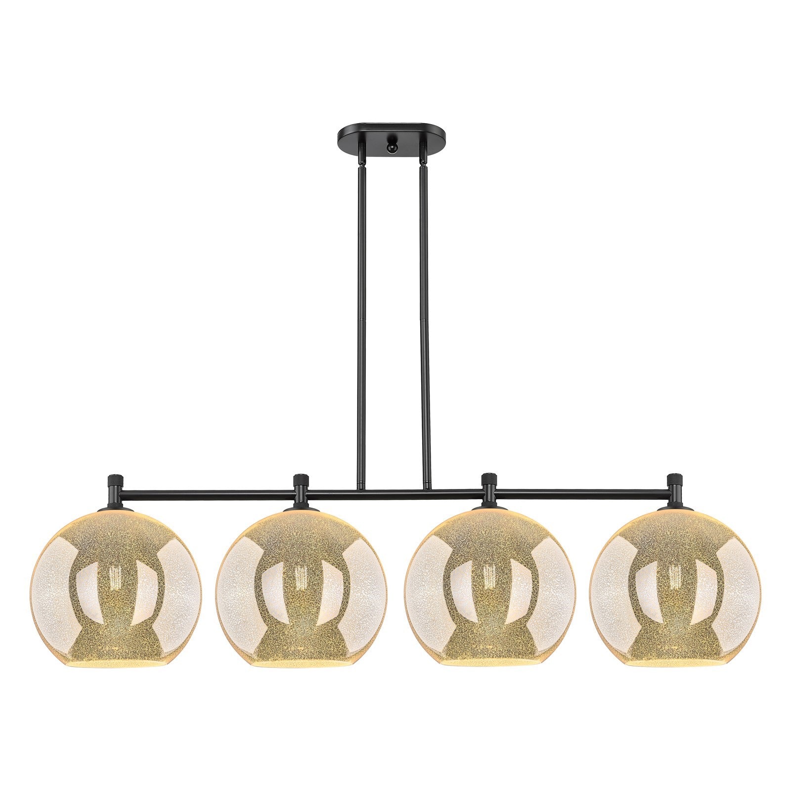 Innovations Athens 52in 4-Light Island Light | Industrial Matte Black and Mercury Glass | Kitchen Island & Dining Room | Model 434-4I-BK-G128-12