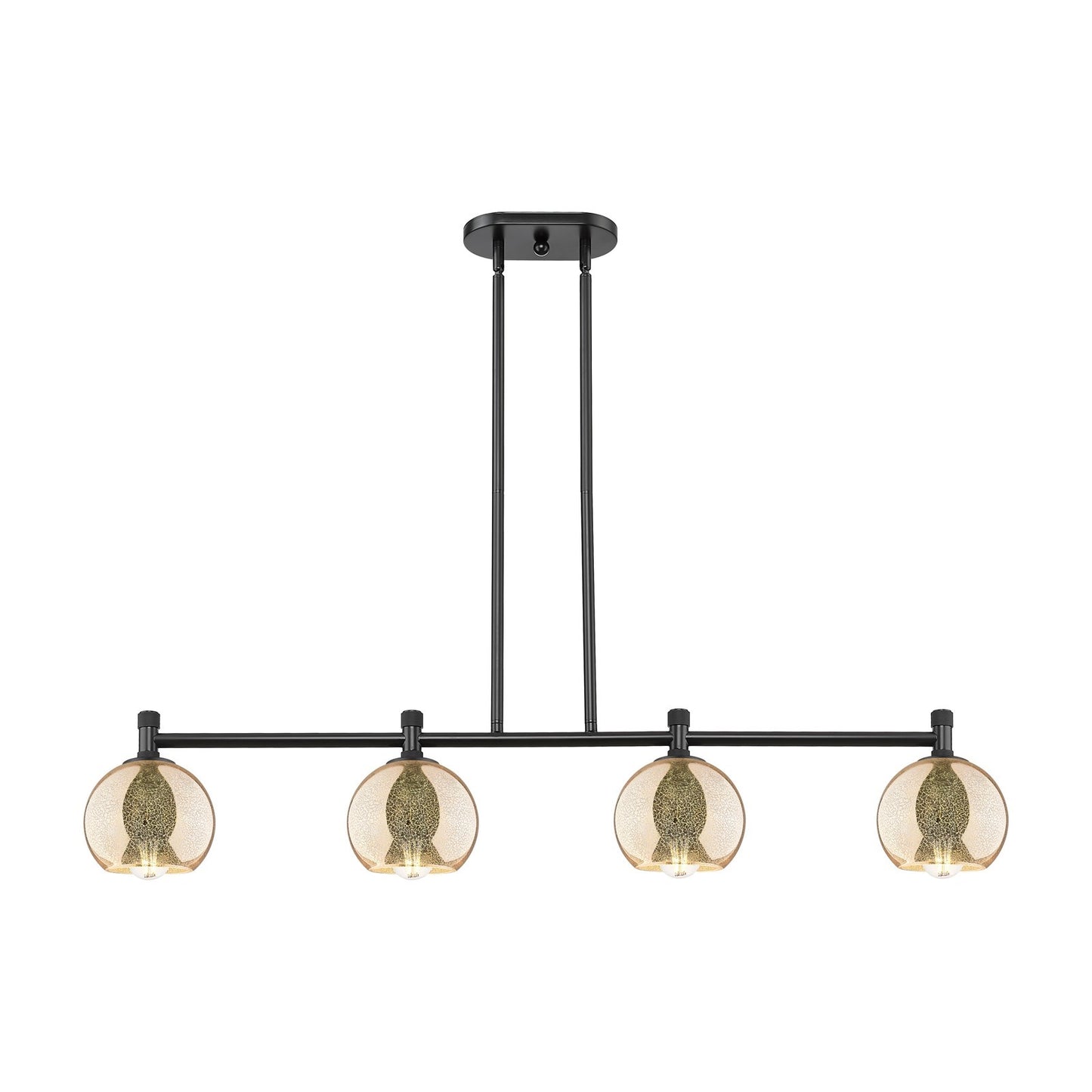 Innovations Athens 46in 4-Light Island Light | Industrial Matte Black and Mercury Glass | Kitchen Island & Dining Room | Model 434-4I-BK-G128-6