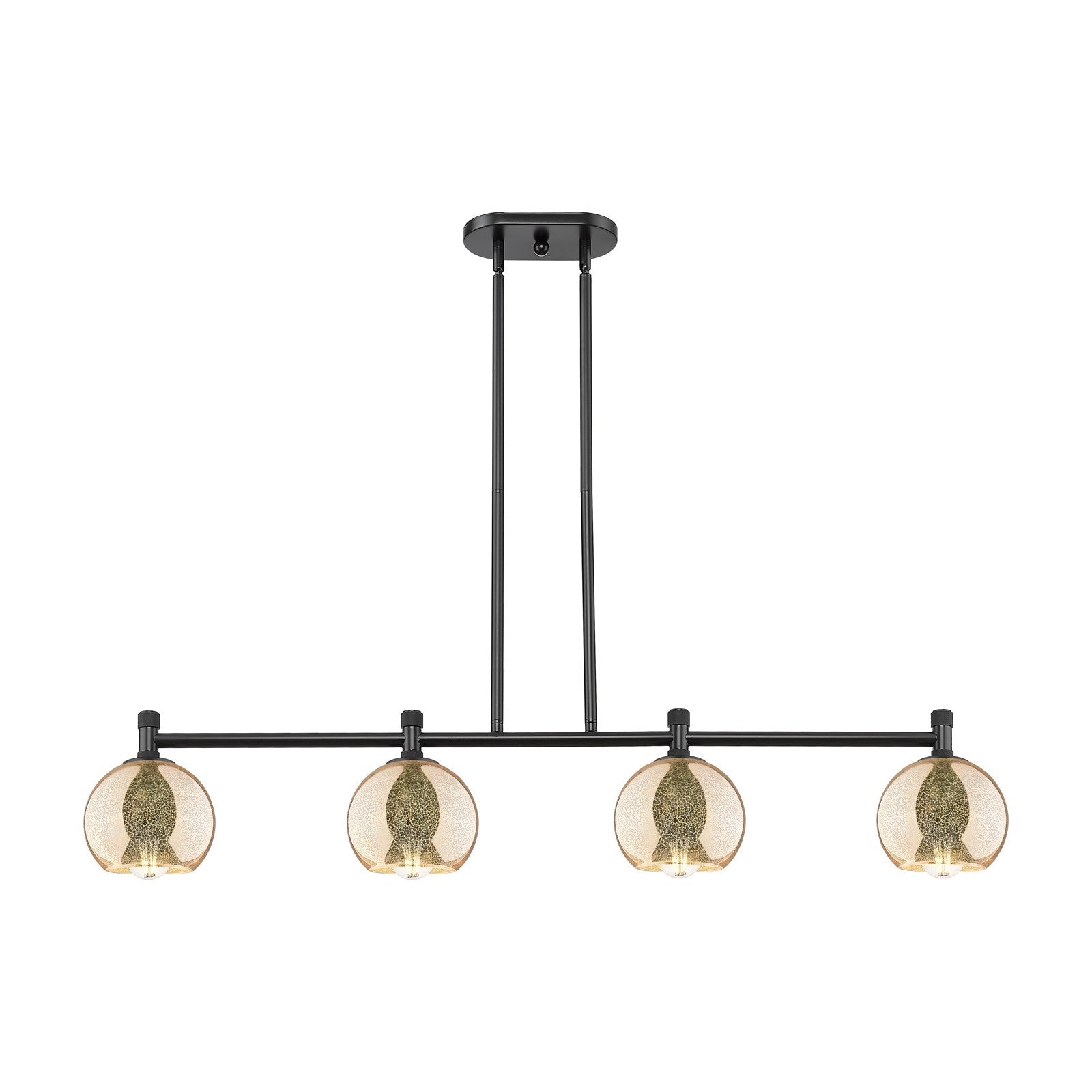 Innovations Athens 46in 4-Light Island Light | Industrial Matte Black and Mercury Glass | Kitchen Island & Dining Room | Model 434-4I-BK-G128-6