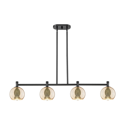 Innovations Athens 46in 4-Light Island Light | Industrial Matte Black and Mercury Glass | Kitchen Island & Dining Room | Model 434-4I-BK-G128-6