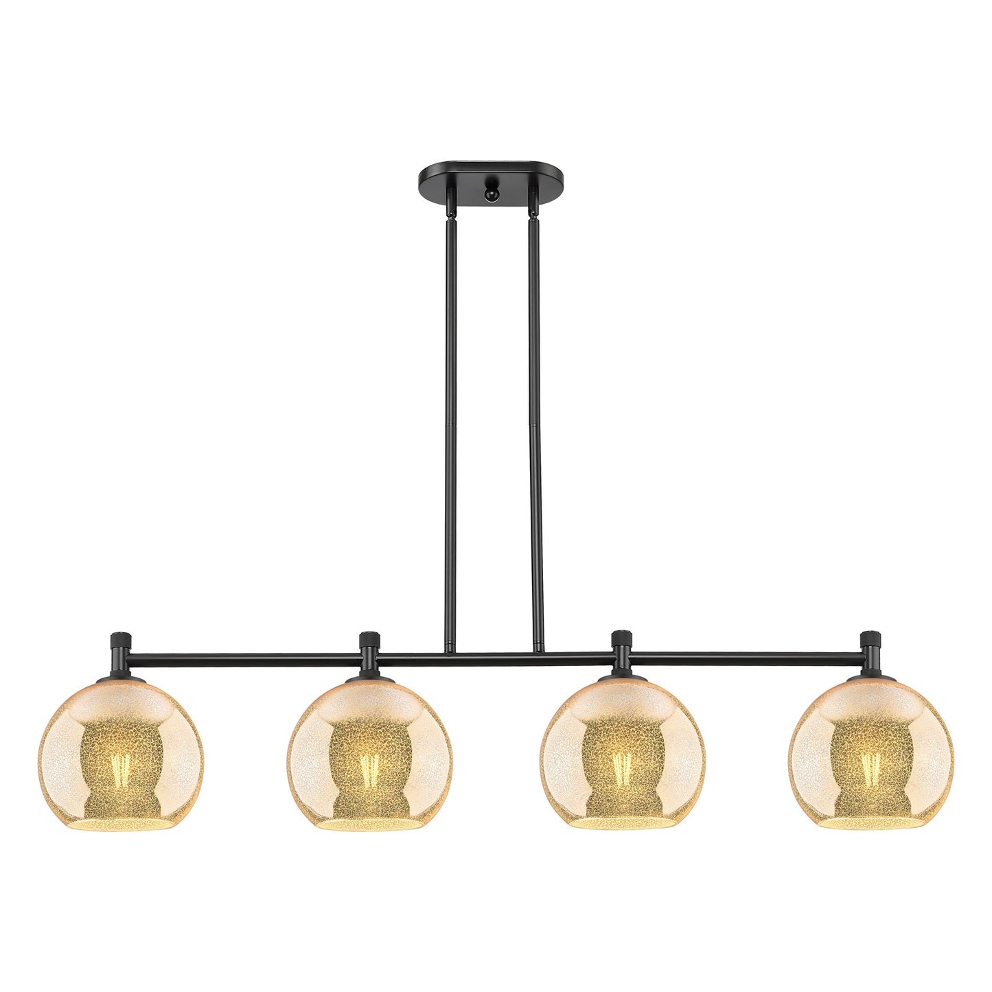 Innovations Athens 48in 4-Light Island | Industrial Matte Black and Mercury Glass | Kitchen Island & Dining Room | Model 434-4I-BK-G128-8