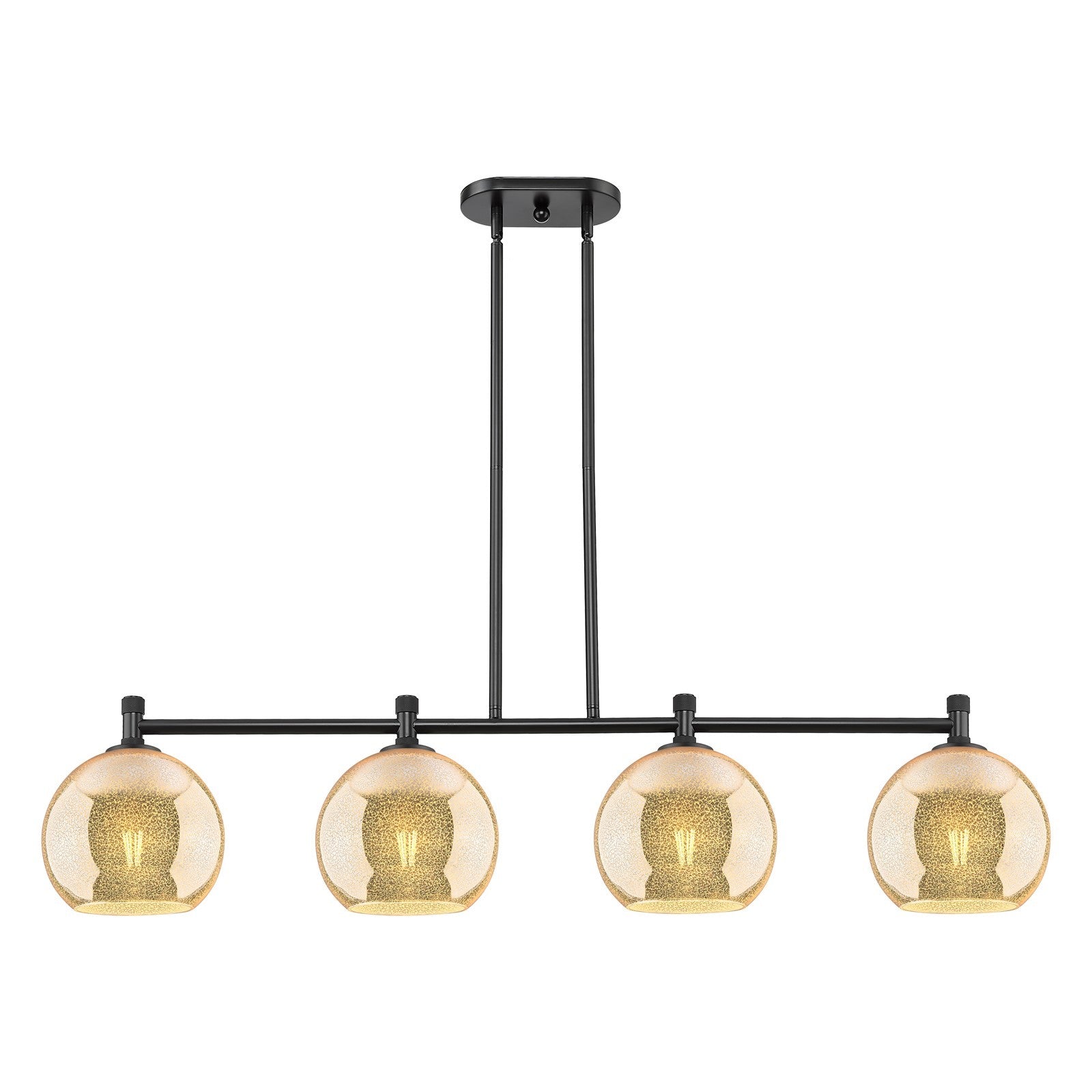 Innovations Athens 48in 4-Light Island | Industrial Matte Black and Mercury Glass | Kitchen Island & Dining Room | Model 434-4I-BK-G128-8