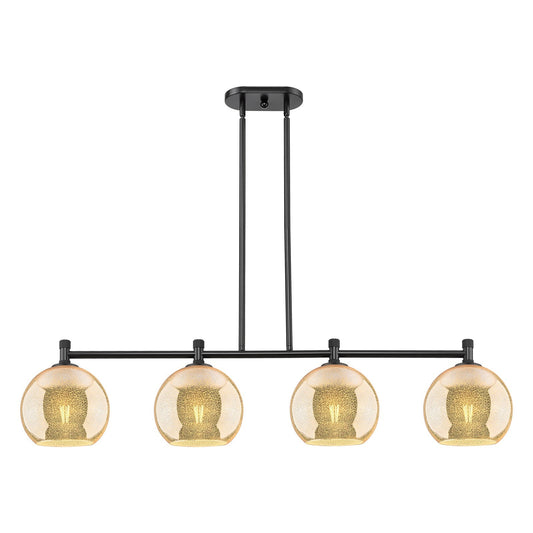Innovations Athens 48in 4-Light Island | Industrial Matte Black and Mercury Glass | Kitchen Island & Dining Room | Model 434-4I-BK-G128-8