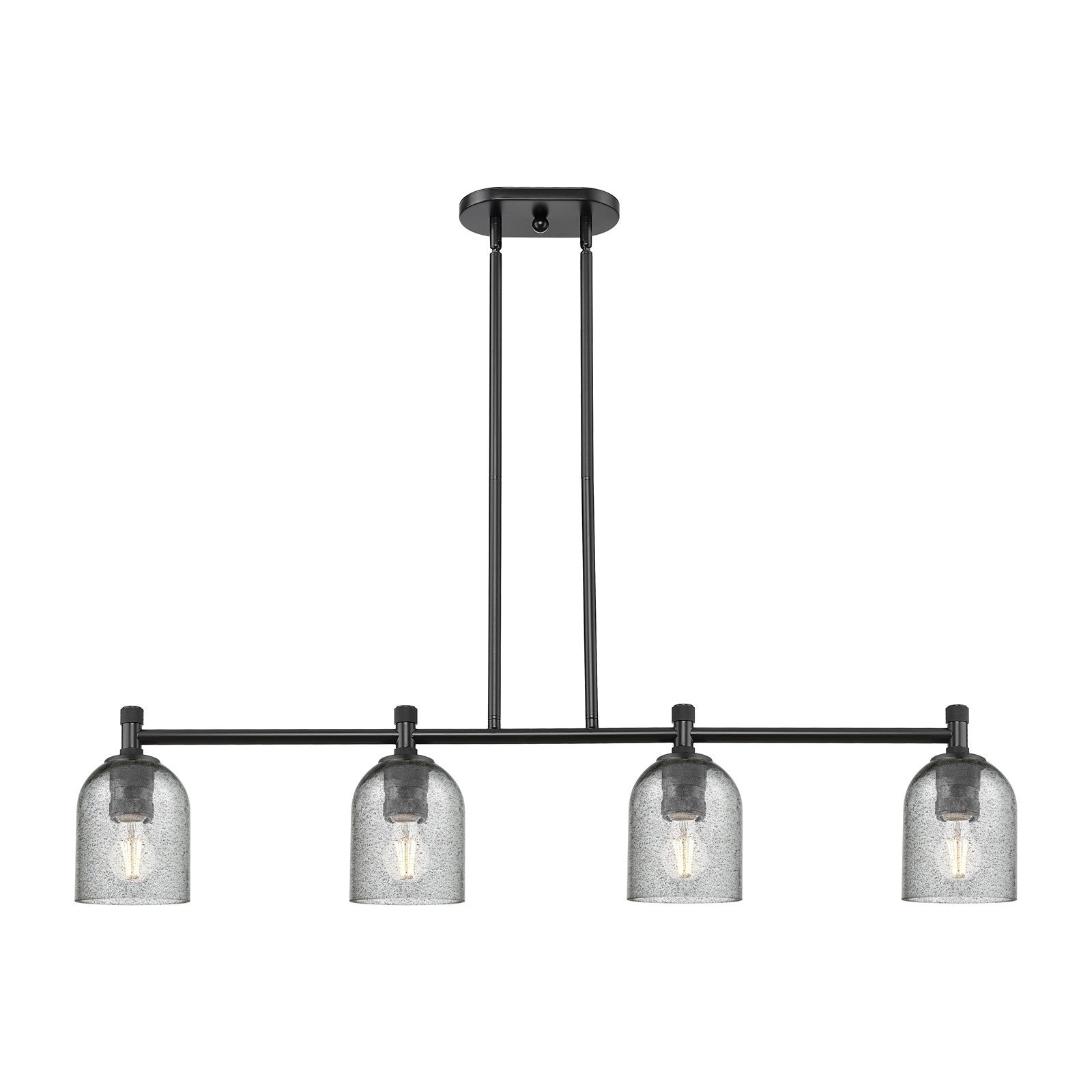 Innovations Caledonia 45in 4-Light Island | Industrial Matte Black and Charcoal Glass | Kitchen Island & Dining Room | Model 434-4I-BK-G257