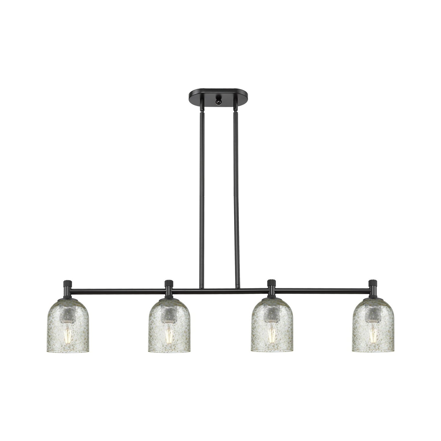 Innovations Caledonia 45in 4-Light Island | Industrial Matte Black and Mica Glass | Kitchen Island & Dining Room | Model 434-4I-BK-G259