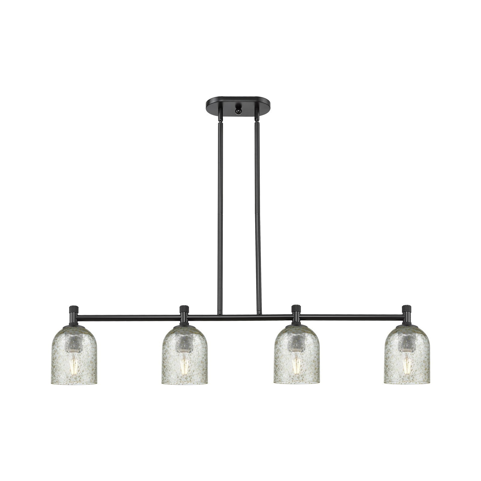 Innovations Caledonia 45in 4-Light Island | Industrial Matte Black and Mica Glass | Kitchen Island & Dining Room | Model 434-4I-BK-G259