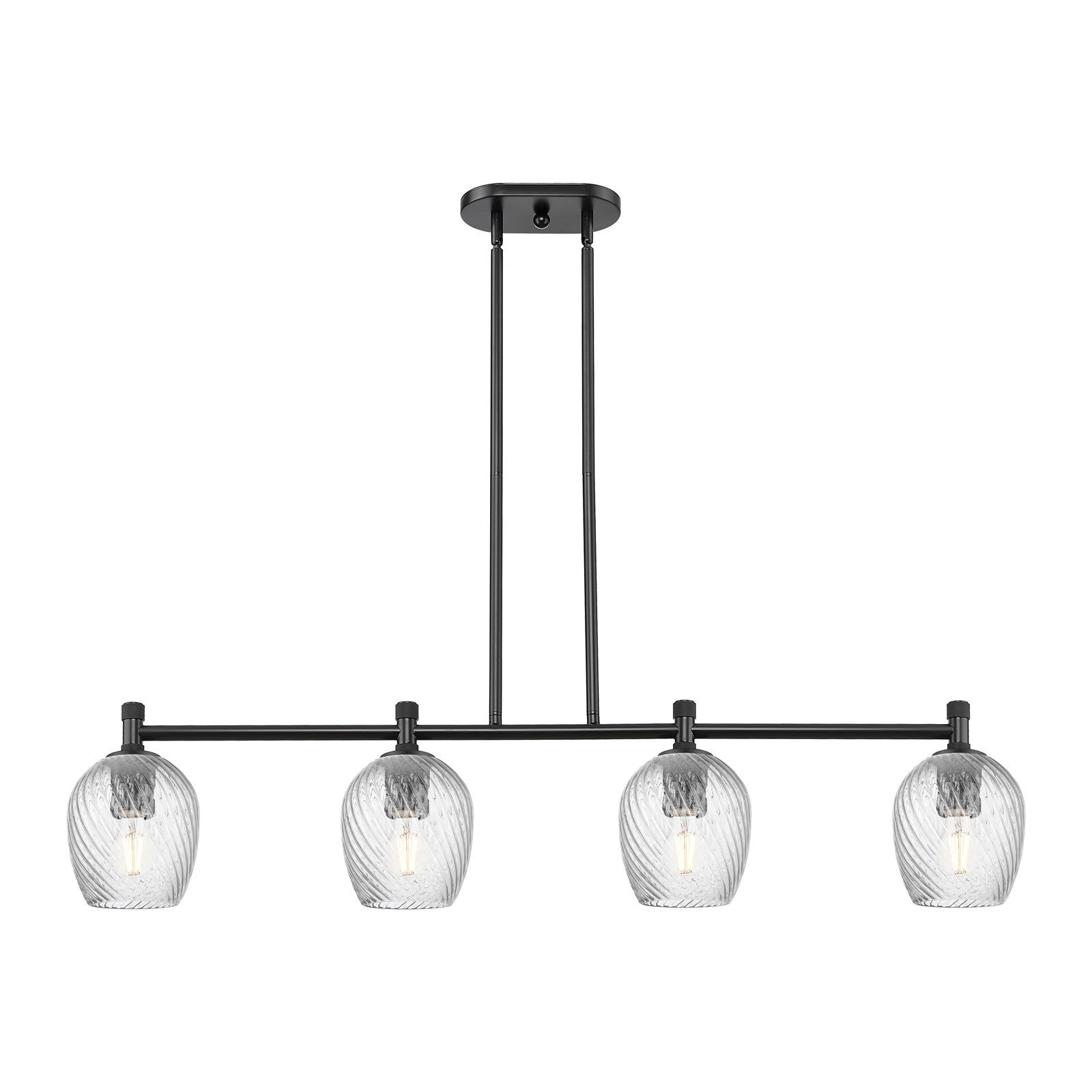 Innovations Salina 46in 4-Light Island | Industrial Matte Black and Clear Spiral Fluted Glass | Kitchen Island & Dining Room | Model 434-4I-BK-G292