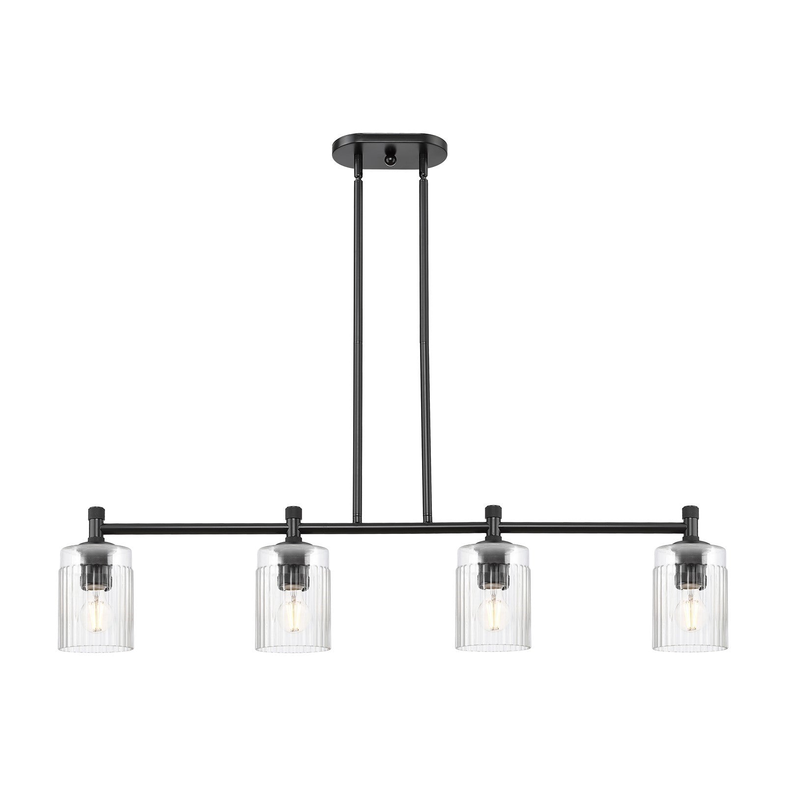 Innovations Hadley 45in 4-Light Island Light | Industrial Matte Black and Clear Glass | Kitchen Island & Dining Room | Model 434-4I-BK-G342