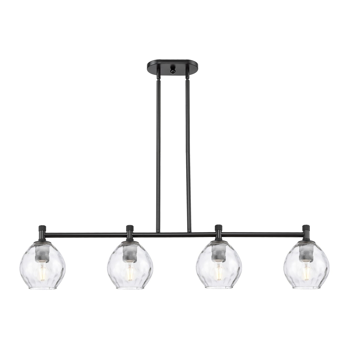 Innovations Waverly 46in 4-Light Island Light | Industrial Matte Black and Clear Glass | Kitchen Island & Dining Room | Model 434-4I-BK-G362