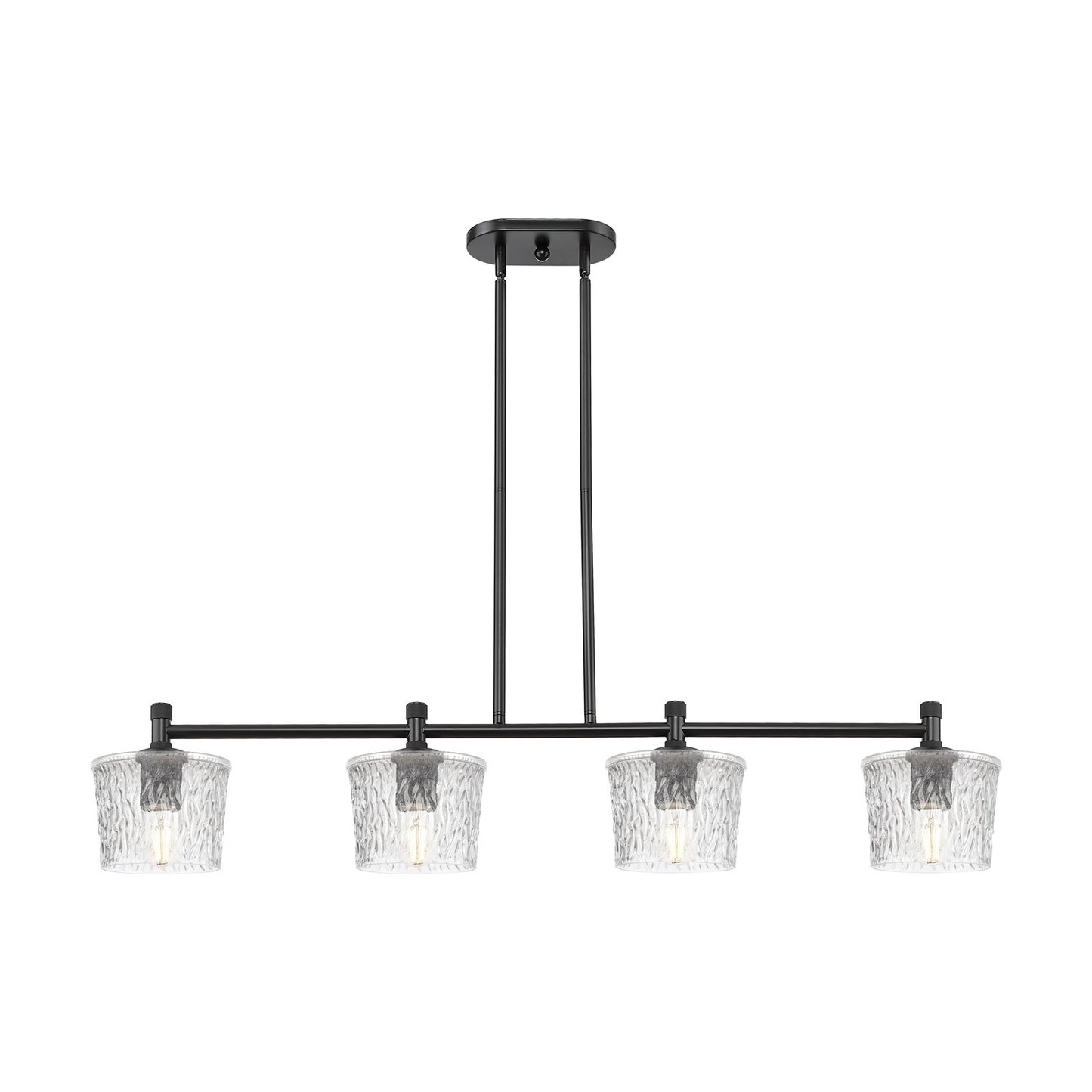 Innovations Niagara 47in 4-Light Island Light | Industrial Matte Black and Clear Glass | Kitchen Island & Dining Room | Model 434-4I-BK-G402