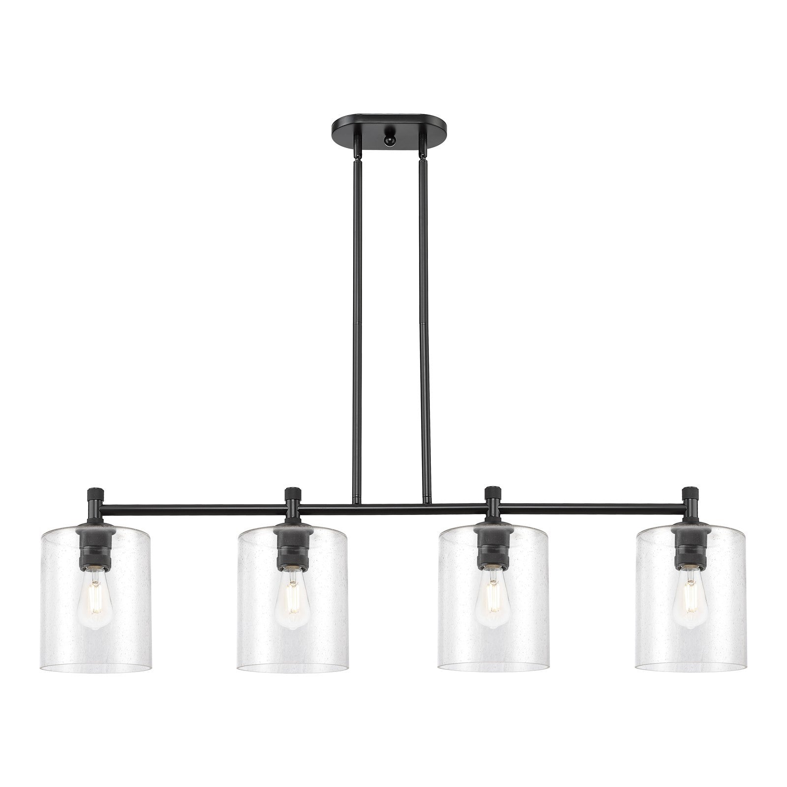 Innovations Paladin 47in 4-Light Island Light | Industrial Matte Black and Seedy Glass | Kitchen Island & Dining Room | Model 434-4I-BK-G4424-7