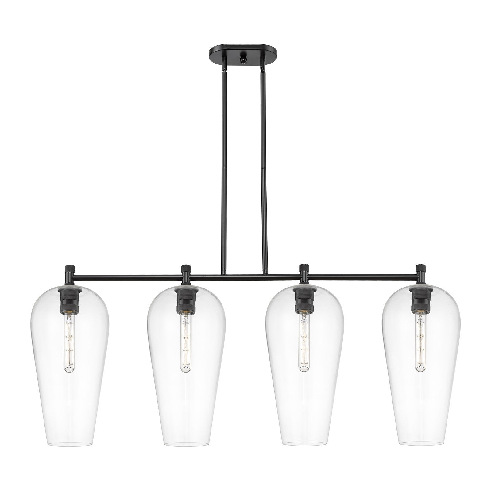 Innovations Chelsea 48in 4-Light Island | Industrial Matte Black and Clear Glass | Kitchen Island & Dining Room | Model 434-4I-BK-G456-8CL