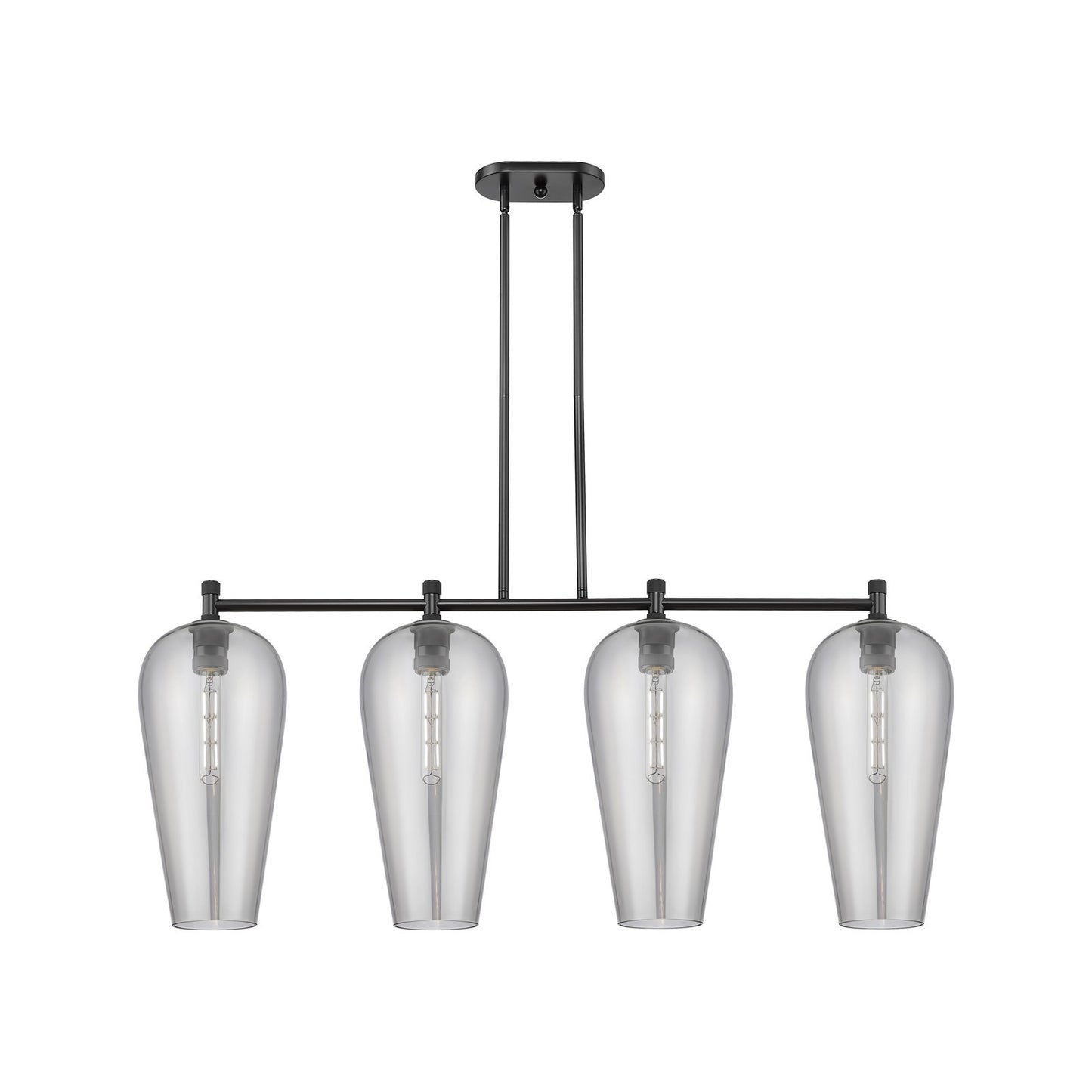Innovations Chelsea 48in 4-Light Island | Industrial Matte Black and Light Smoke Glass | Kitchen Island & Dining Room | Model 434-4I-BK-G456-8SM
