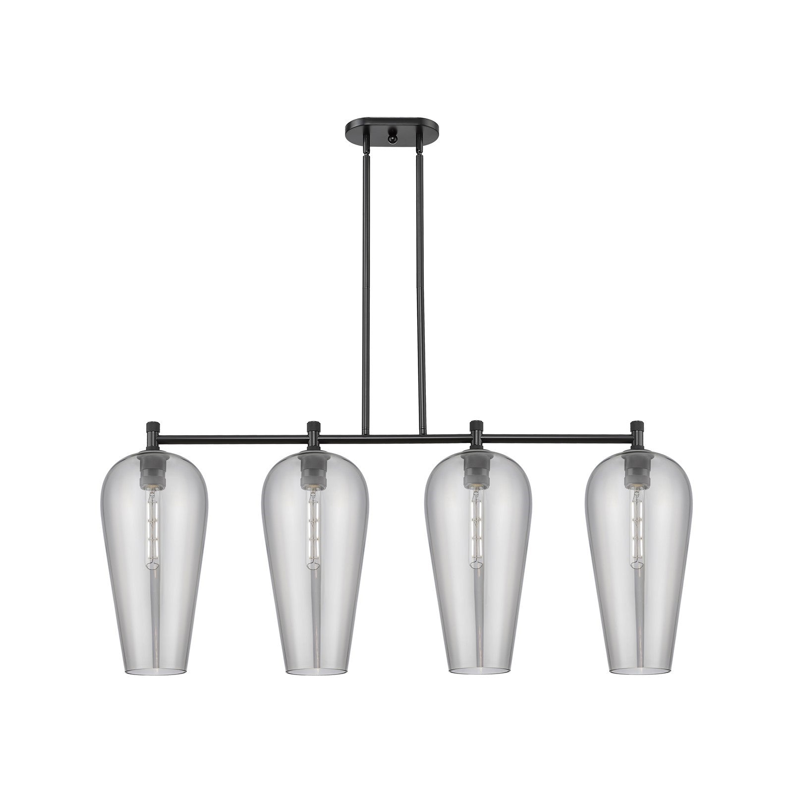 Innovations Chelsea 48in 4-Light Island | Industrial Matte Black and Light Smoke Glass | Kitchen Island & Dining Room | Model 434-4I-BK-G456-8SM