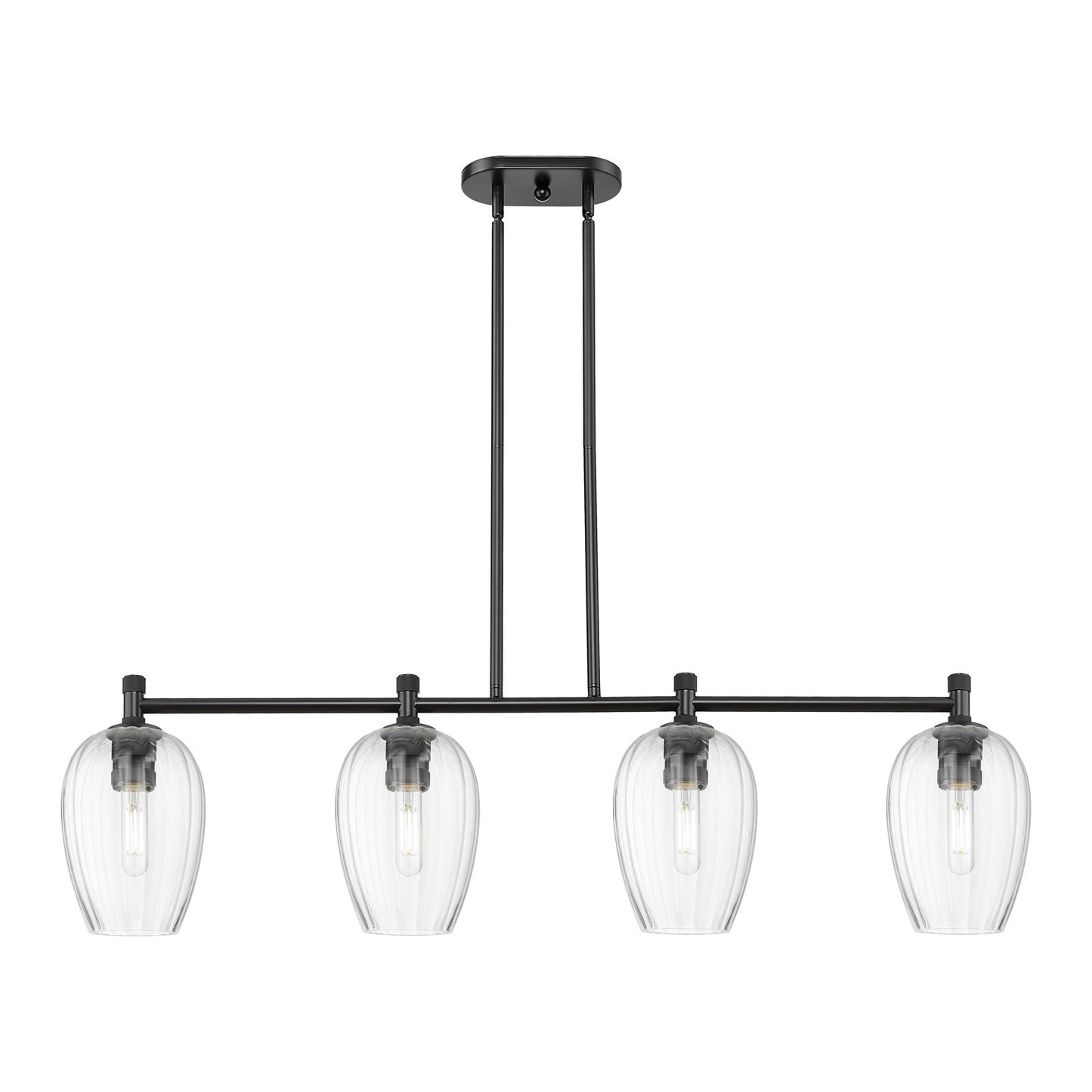 Innovations Preston Flute 46.5in 4-Light Island Light | Industrial Matte Black and Clear Glass | Kitchen Island & Dining | Model 434-4I-BK-G457-6CL