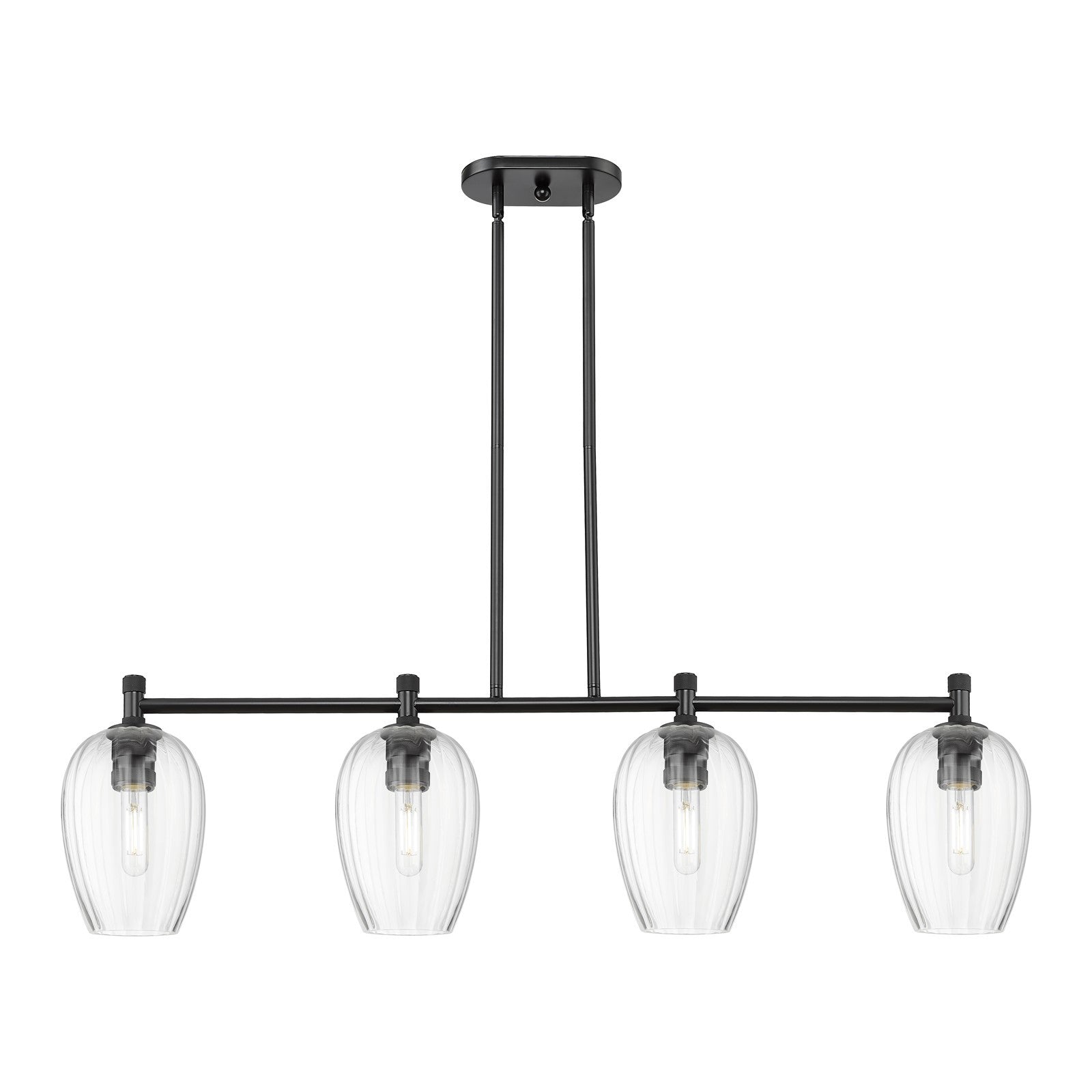 Innovations Preston Flute 46.5in 4-Light Island Light | Industrial Matte Black and Clear Glass | Kitchen Island & Dining | Model 434-4I-BK-G457-6CL