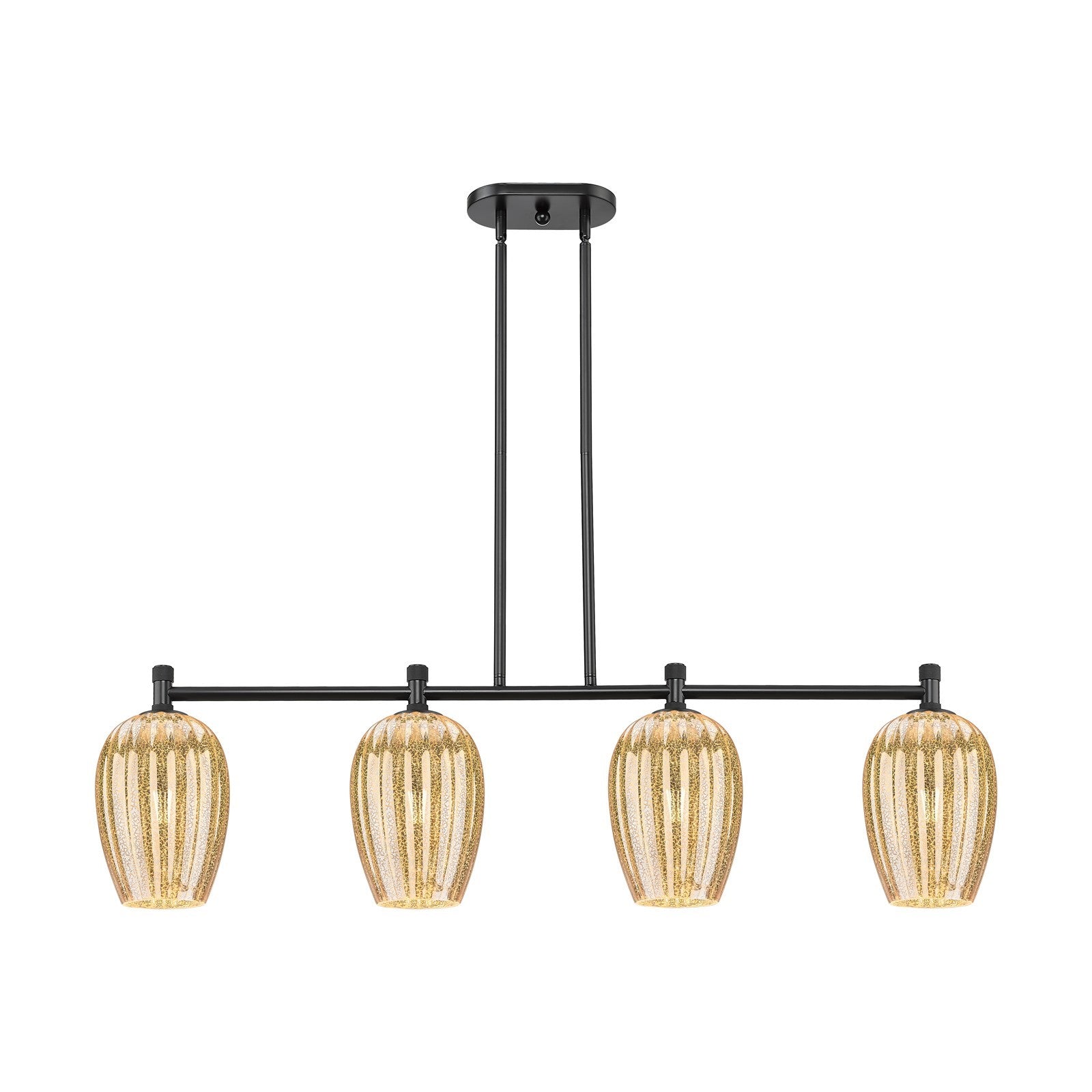 Innovations Preston Flute 46.5in 4-Light Island Light | Industrial Matte Black and Mercury Glass | Kitchen Island & Dining | Model 434-4I-BK-G457-6ME