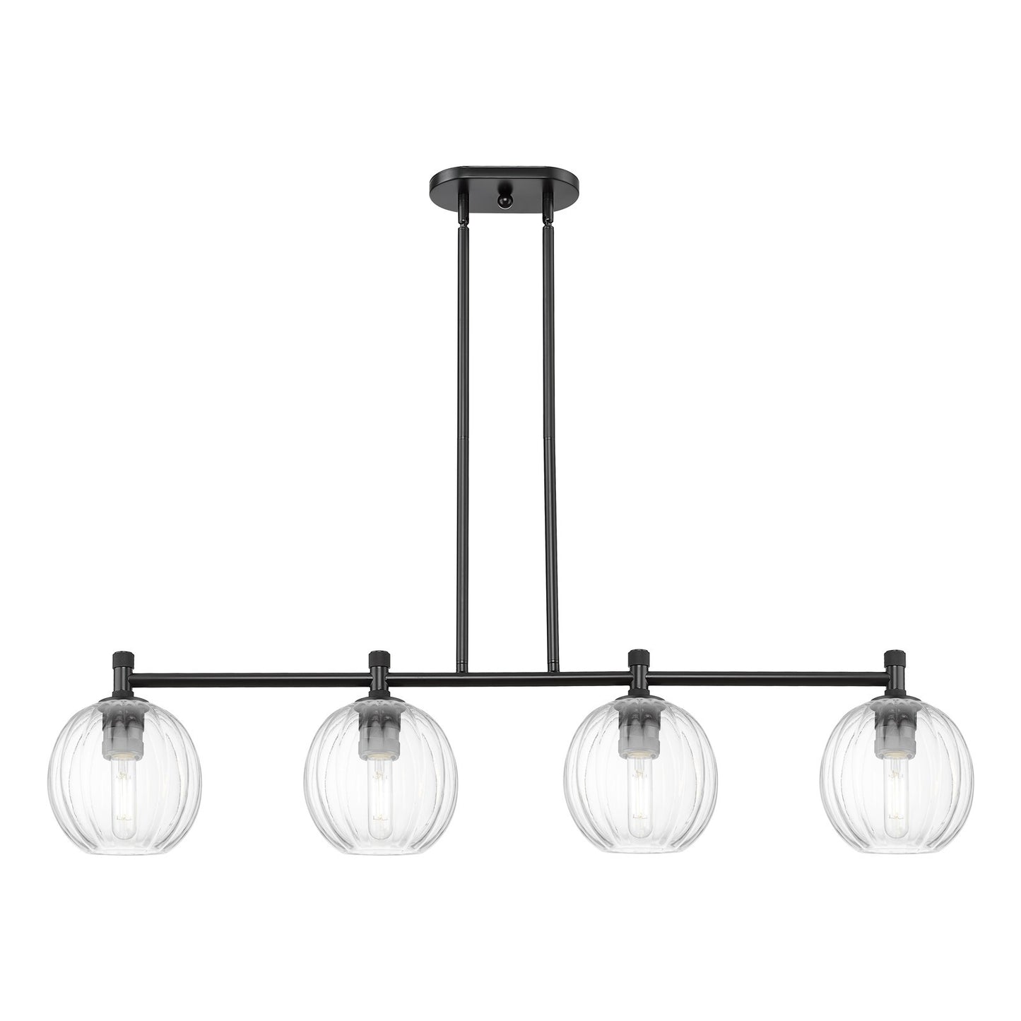 Innovations Preston Globe 47.25in 4-Light Island Light | Industrial Matte Black and Clear Glass | Kitchen Island & Dining | Model 434-4I-BK-G458-7CL