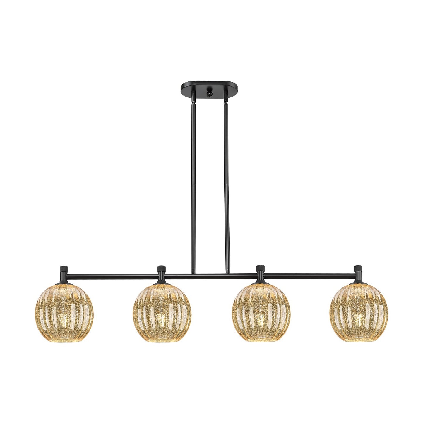 Innovations Preston Globe 47.25in 4-Light Island Light | Industrial Matte Black and Mercury Glass | Kitchen Island | Model 434-4I-BK-G458-7ME