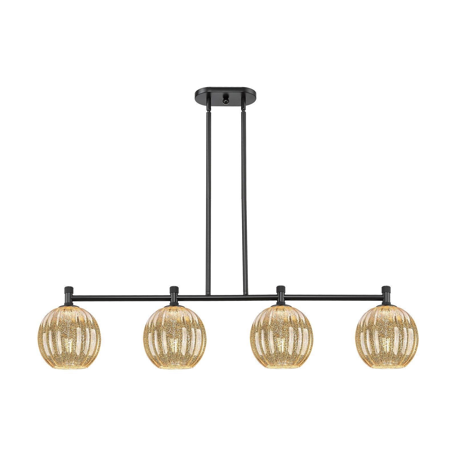 Innovations Preston Globe 47.25in 4-Light Island Light | Industrial Matte Black and Mercury Glass | Kitchen Island | Model 434-4I-BK-G458-7ME