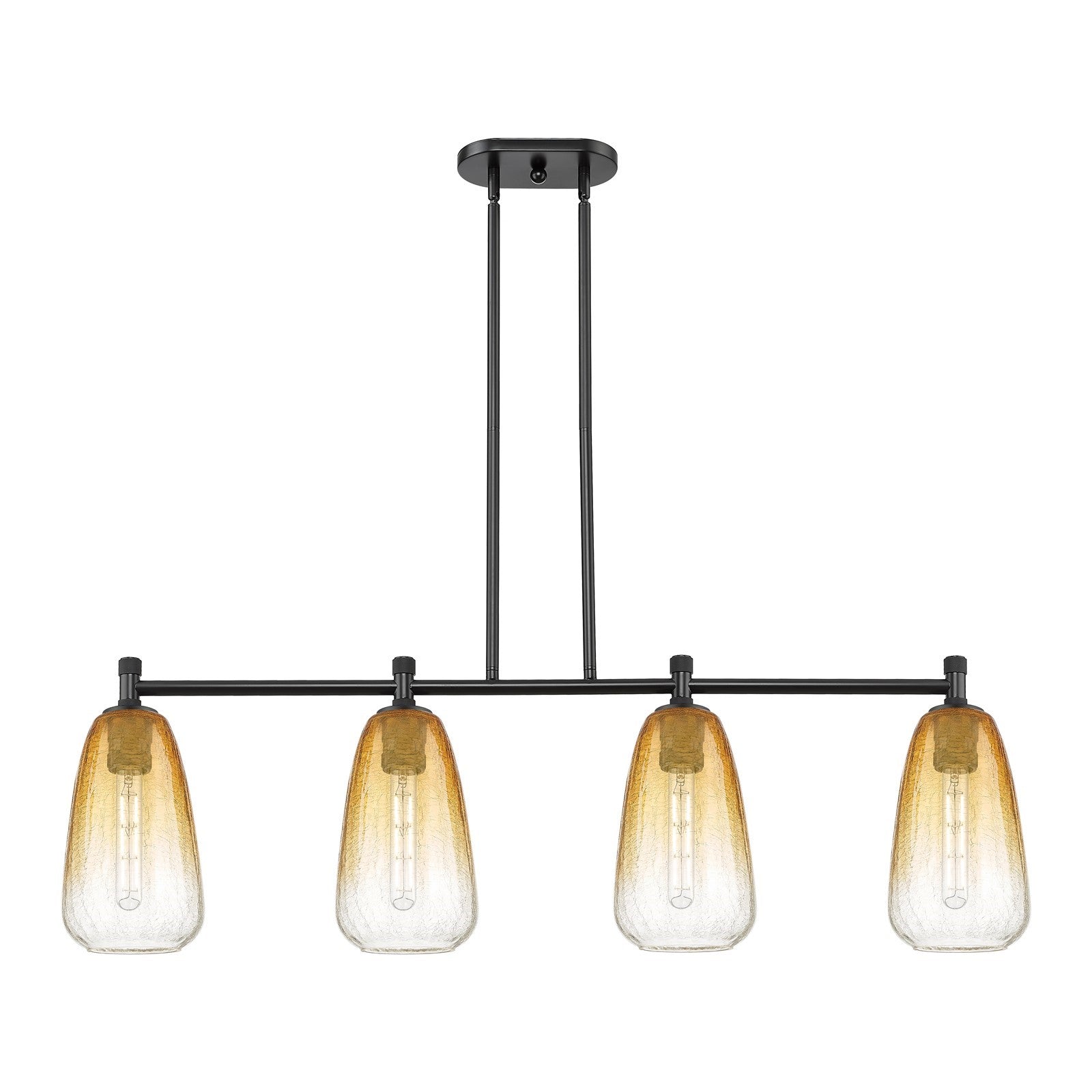 Innovations Brookhaven Almond 46in 4-Light Island Light | Industrial Matte Black and Amber Glass | Kitchen Island & Dining | Model 434-4I-BK-G480-6AM
