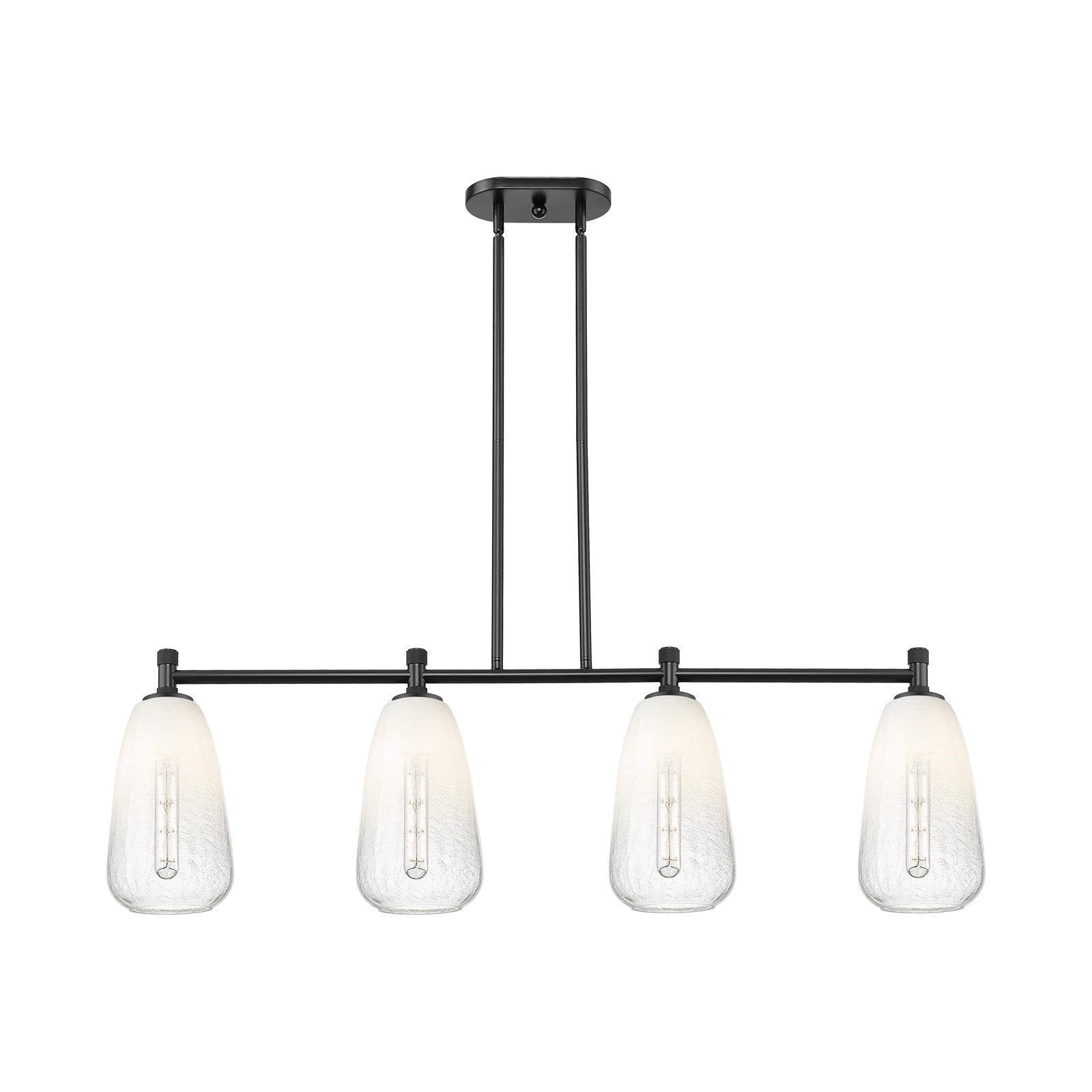 Innovations Brookhaven Almond 46in 4-Light Island Light | Industrial Matte Black and Opal Glass | Kitchen Island & Dining | Model 434-4I-BK-G480-6OP