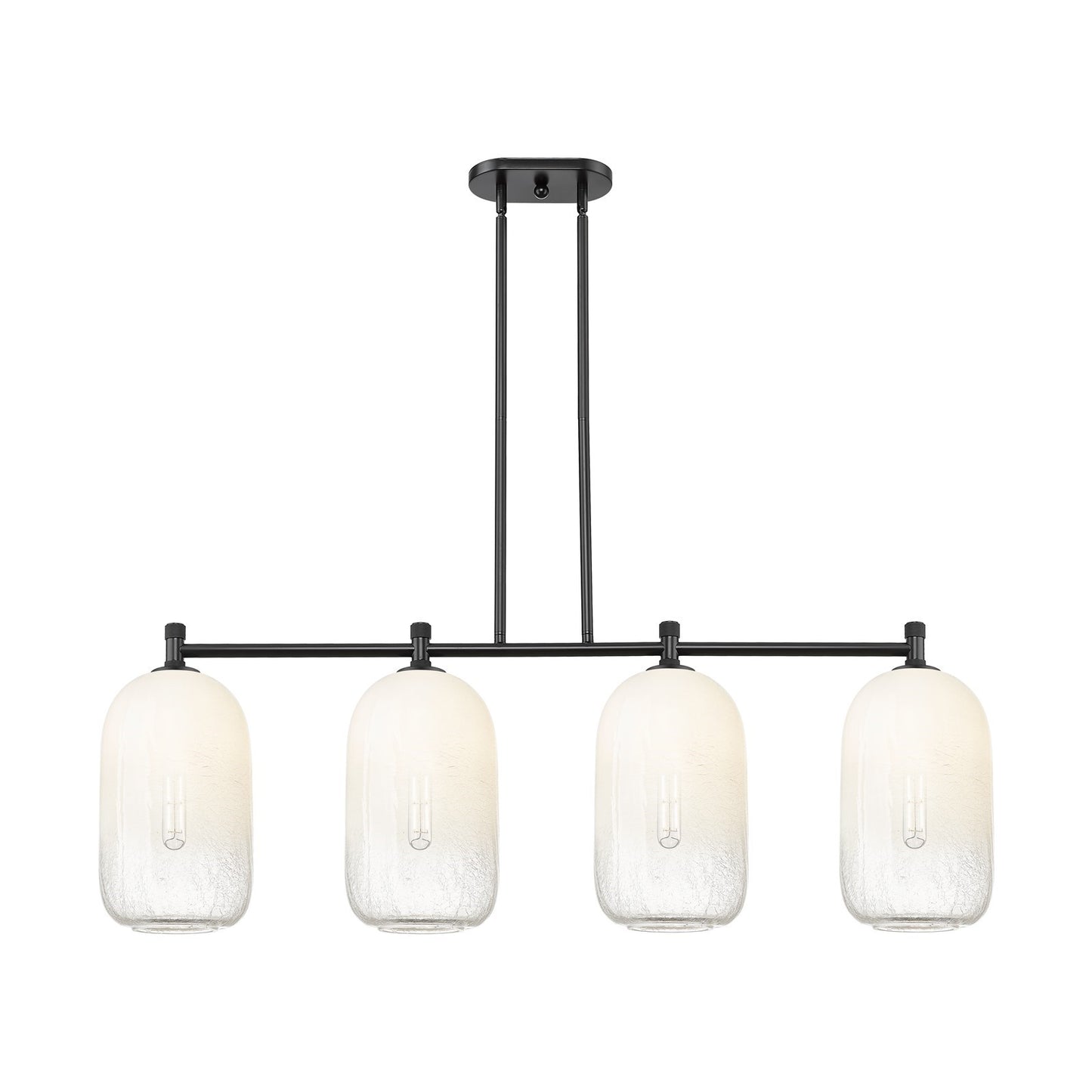 Innovations Brookhaven Cloche 47in 4-Light Island Light | Industrial Matte Black and Opal Glass | Kitchen Island & Dining | Model 434-4I-BK-G482-7OP